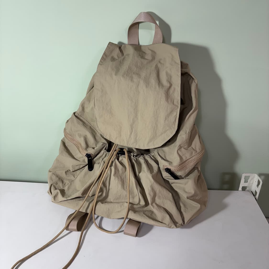 OS VTG 베이지 스트링 나일론 백팩 상품이미지5