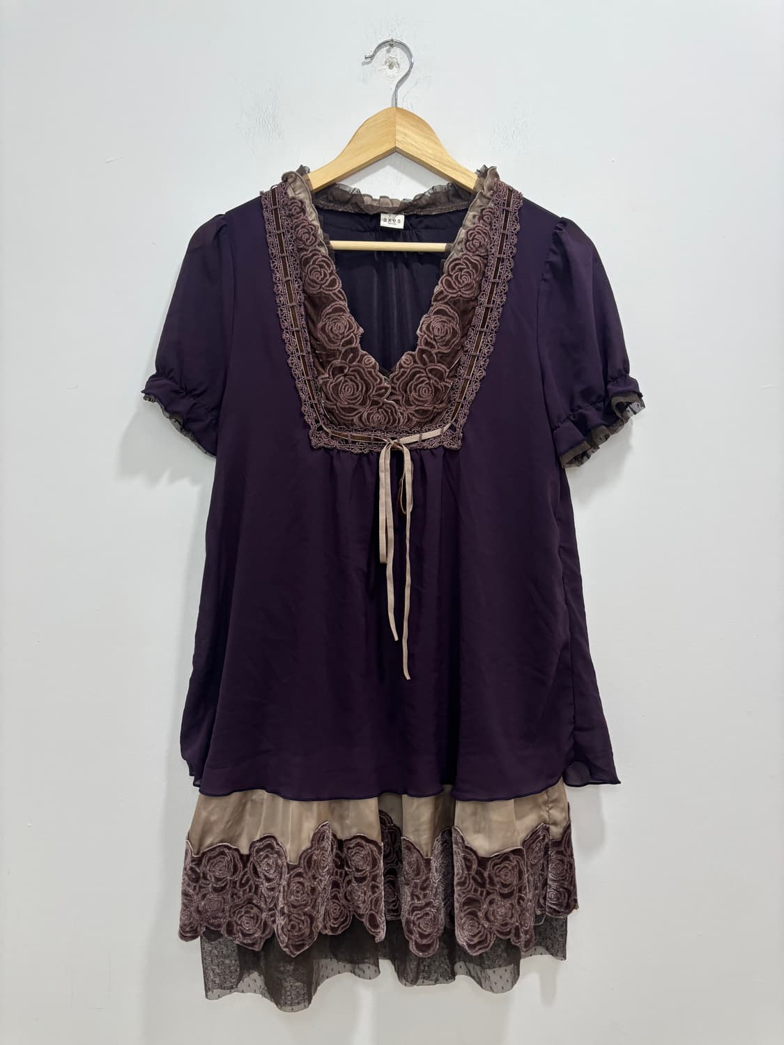 액시즈 팜 자주빛 레이스 꽃 반팔 레이어드 원피스 상품이미지7