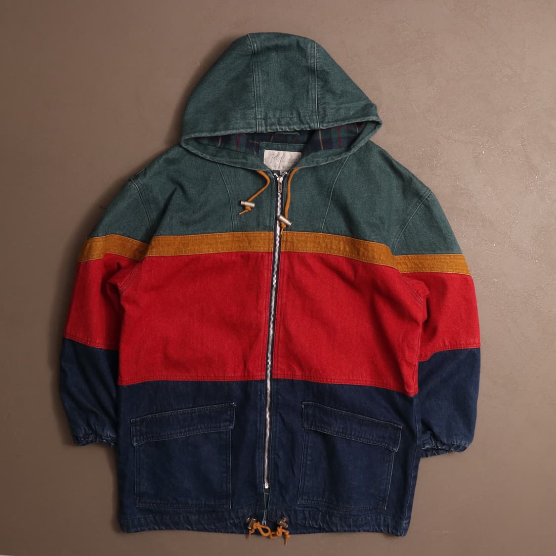 90's 일본빈티지 헤비코튼 컬러블록 후드자켓 A1418 상품이미지1