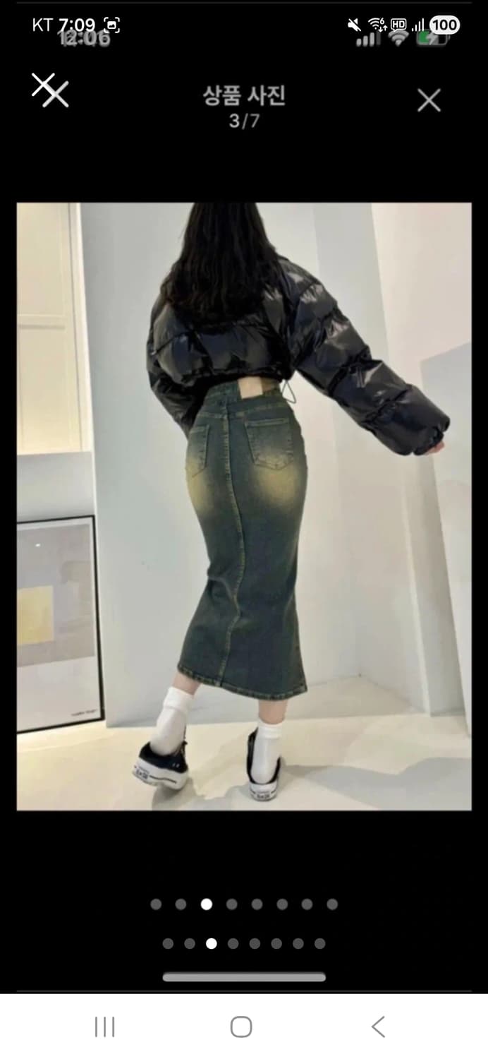 (새상품) 퐁듀 워싱 중청 데님 투버튼 롱 머메이드 스커트 상품이미지3