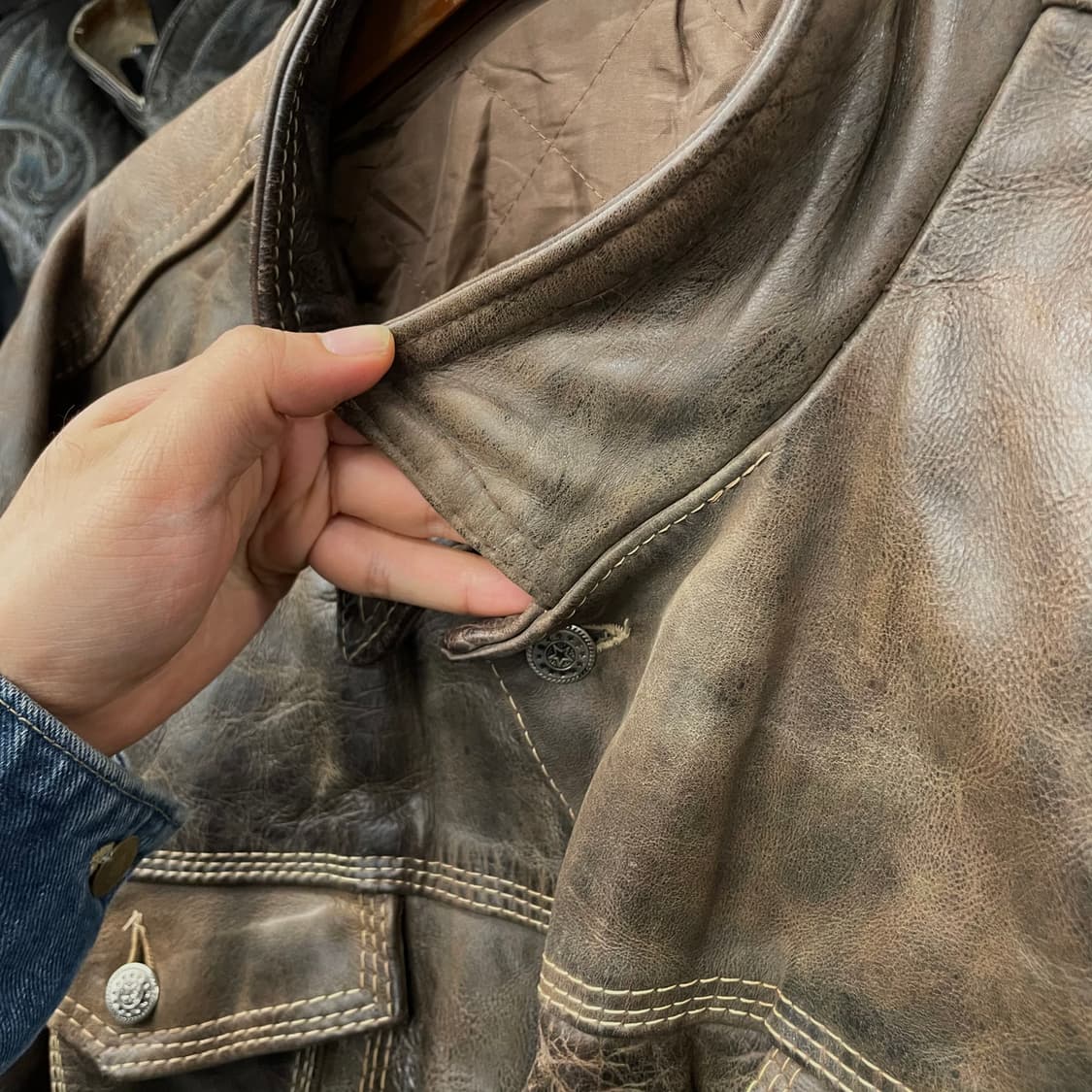 70s 카우하이드 리얼 레더 type 3 모델 트러커 소가죽 자켓 상품이미지5
