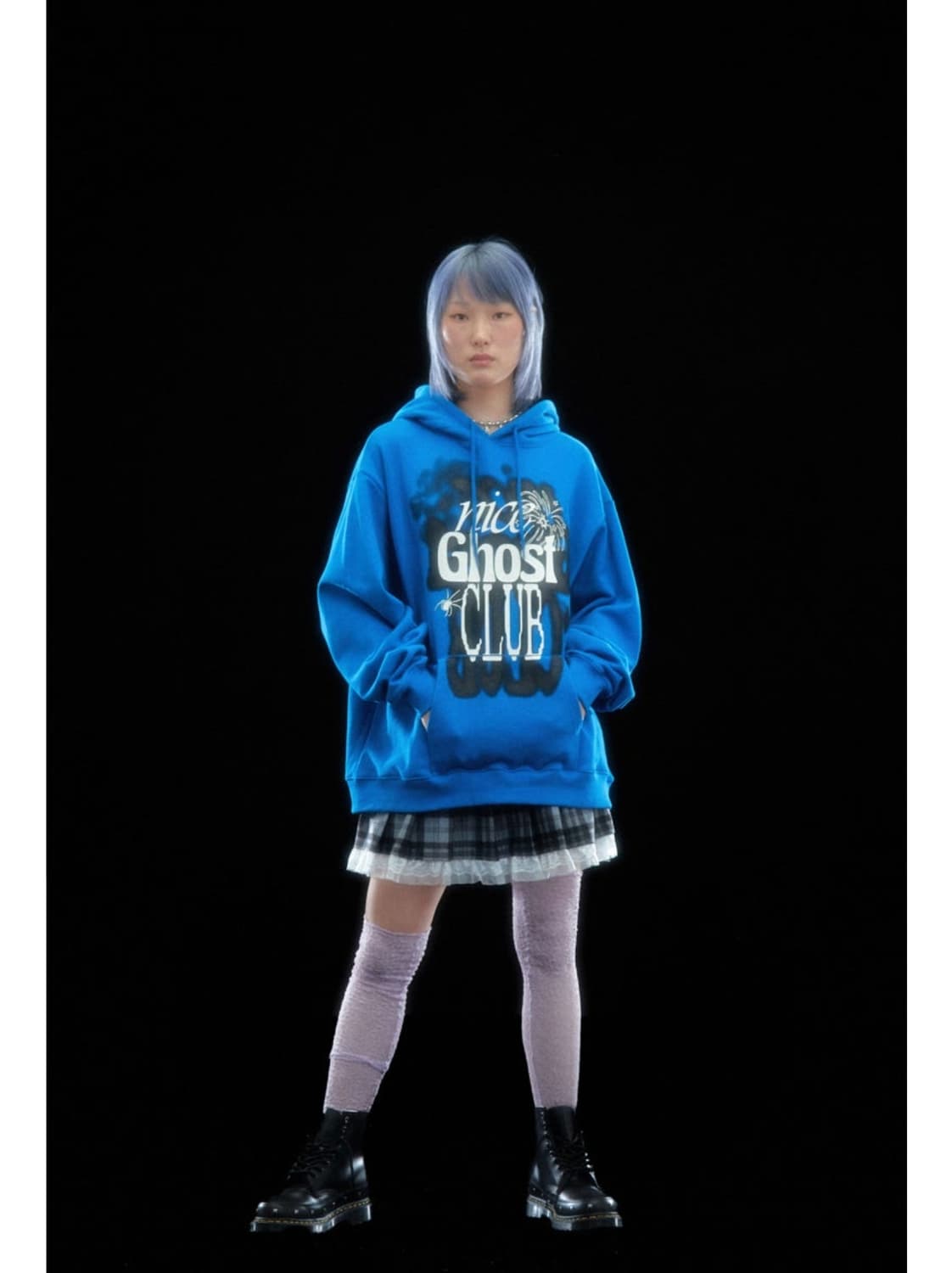 나이스고스트클럽 오버핏 파이어크래커 로고 후드티 블루 (M) 상품이미지1