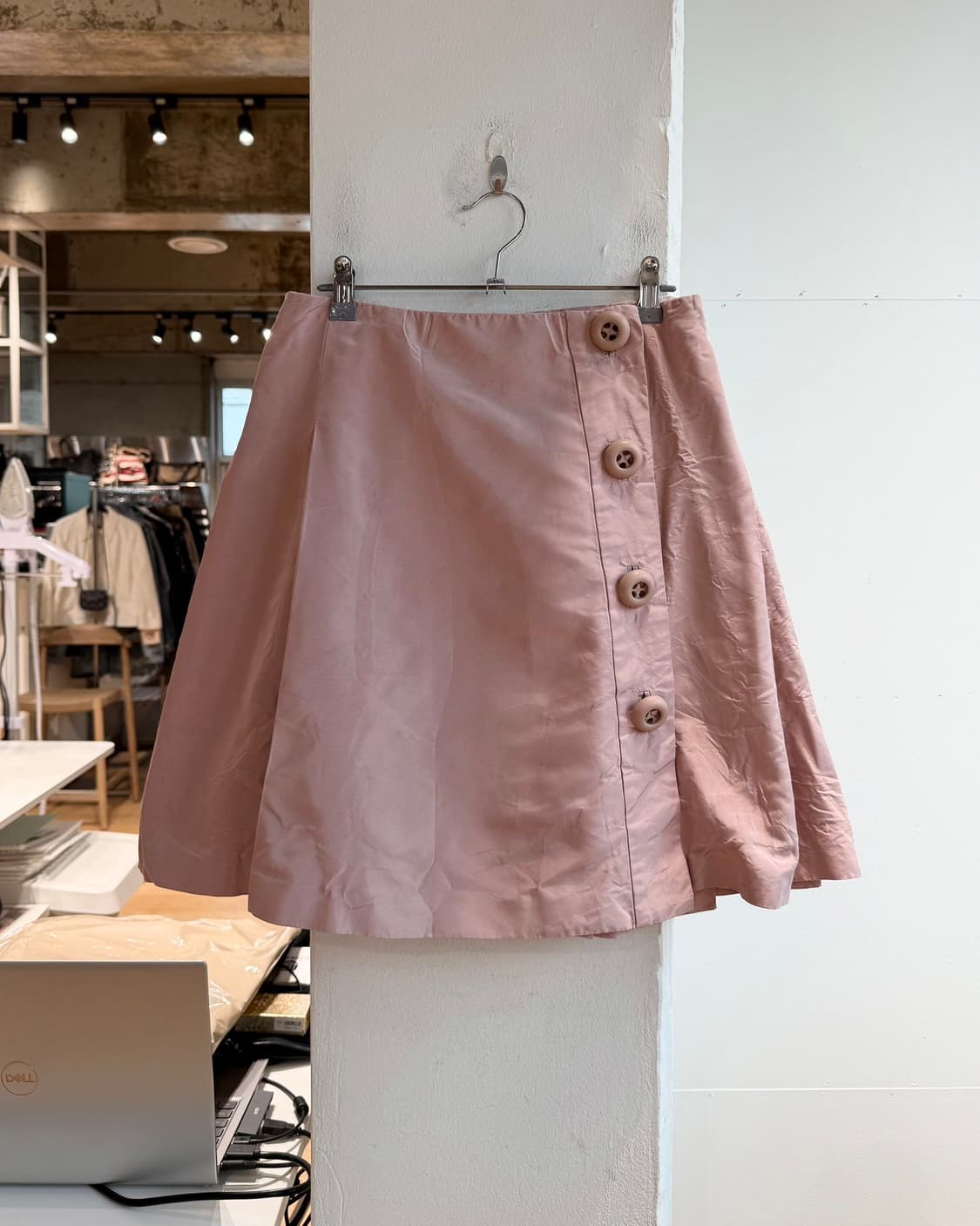 프라다 핑크 실크 핀턱 랩 미디스커트  상품이미지2