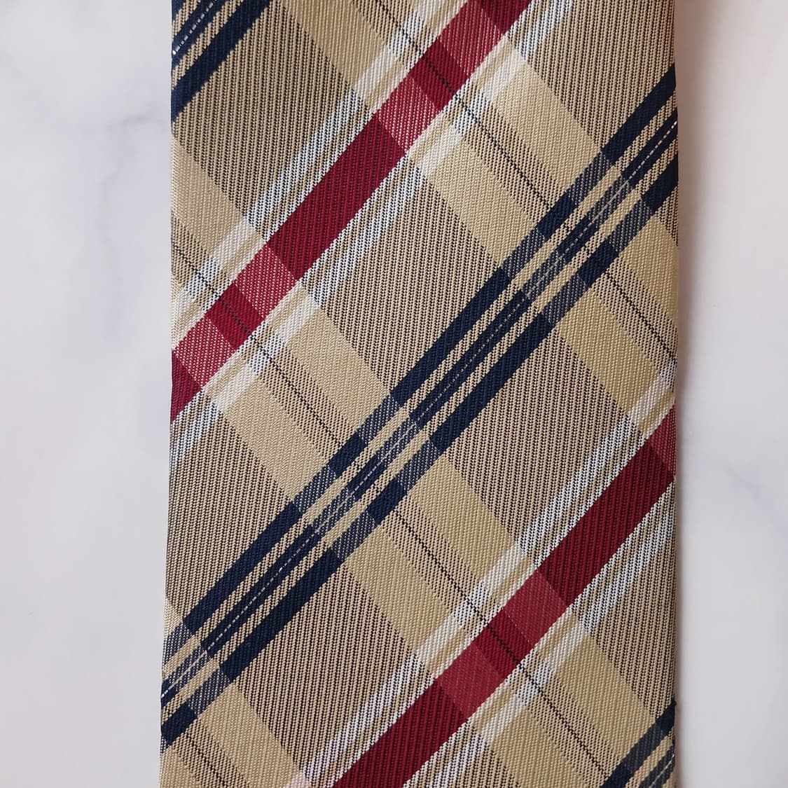 아쿠아스큐텀 실크 베이지 체크 넥타이 9.6cm A등급 E730 상품이미지4