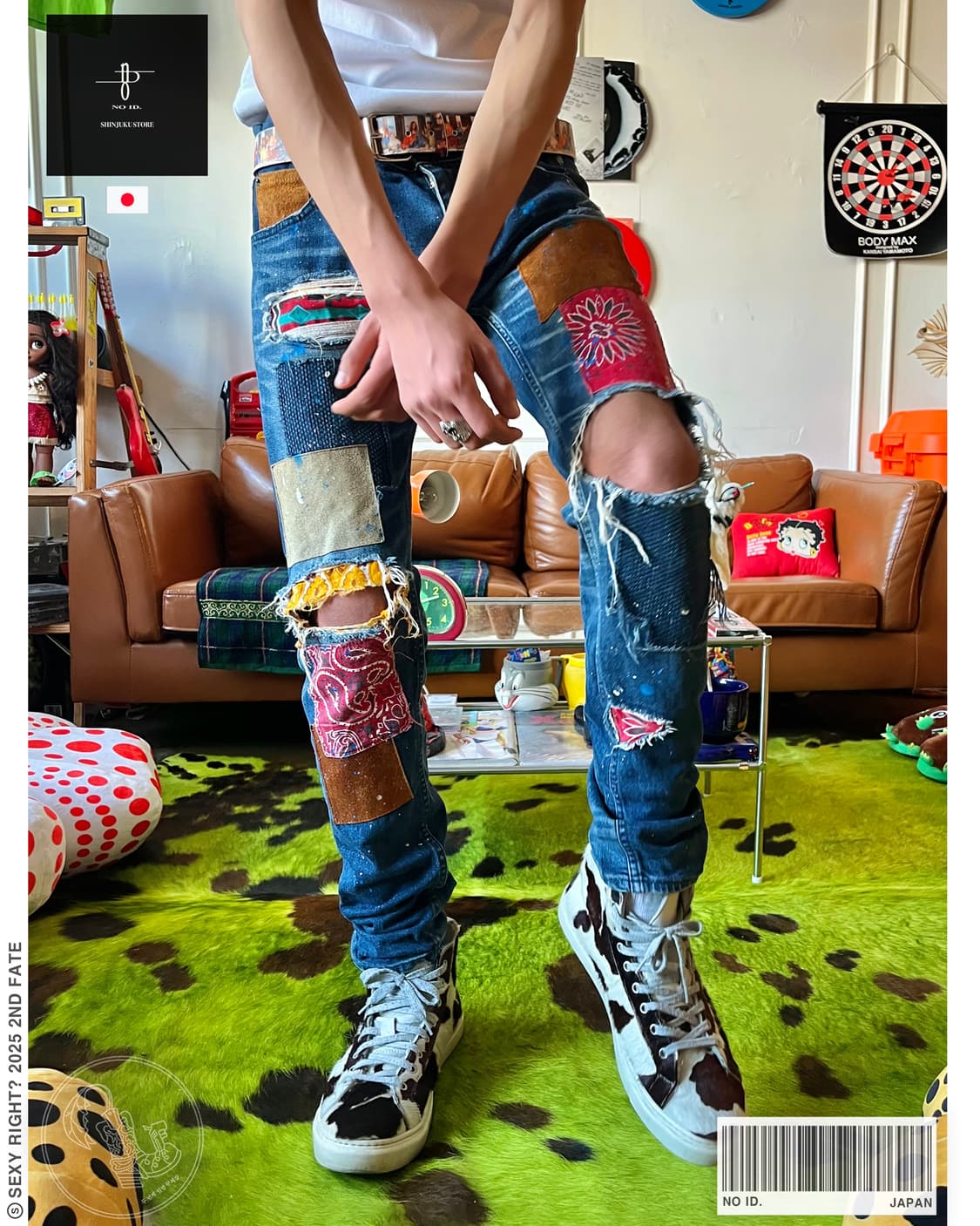 NO ID. Leather Bandana Patch-Work Denim 상품이미지1