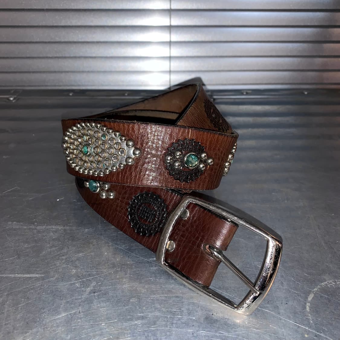 빈티지 리얼 웨스턴 가죽 다이아몬드 & 스터드 벨트 상품이미지2