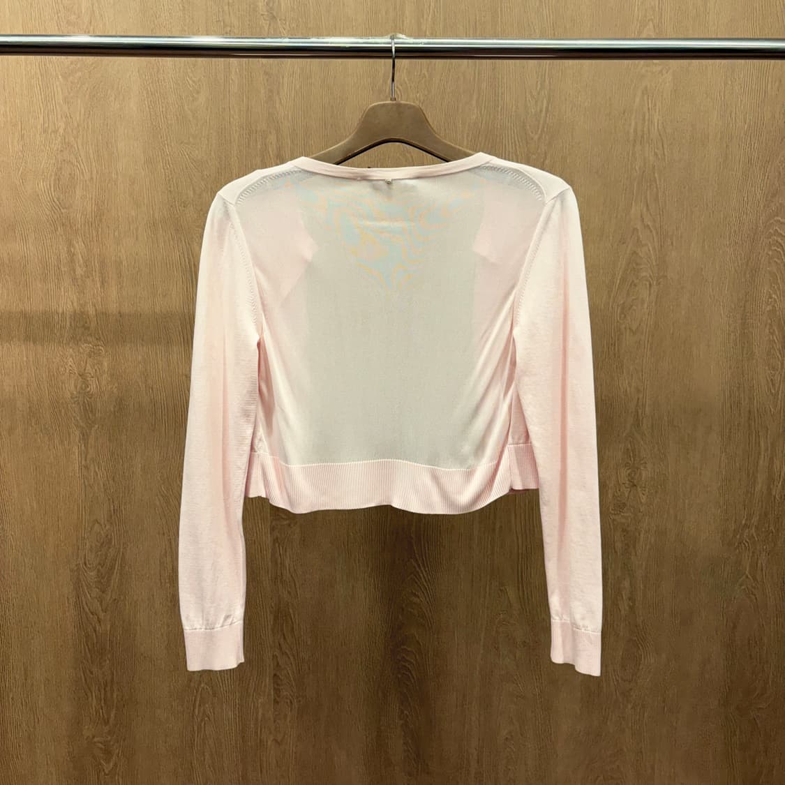 막스마라 스포트막스 긴팔 크롭 코튼 가디건 중앙 오픈형 디테일 핑크 상품이미지2