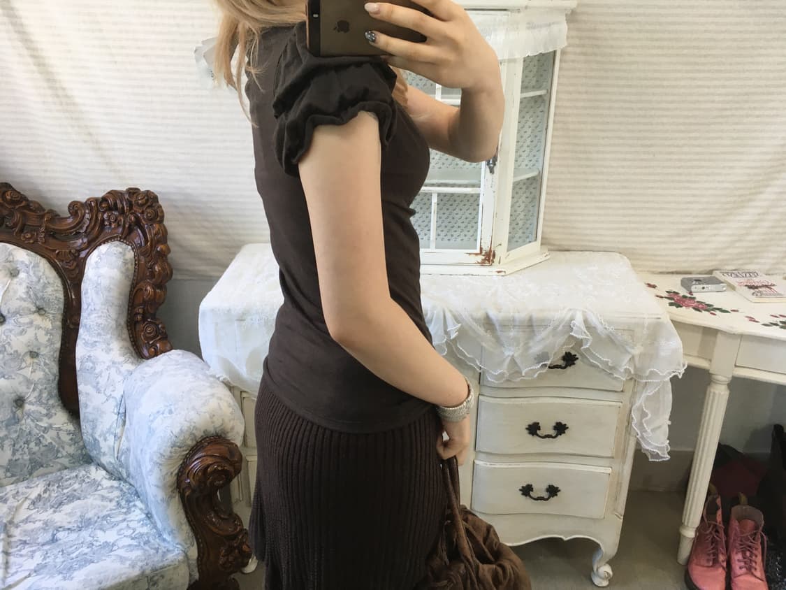 Set)브라운 퍼프 프릴반팔 + 카키 레이스 나시 상품이미지7