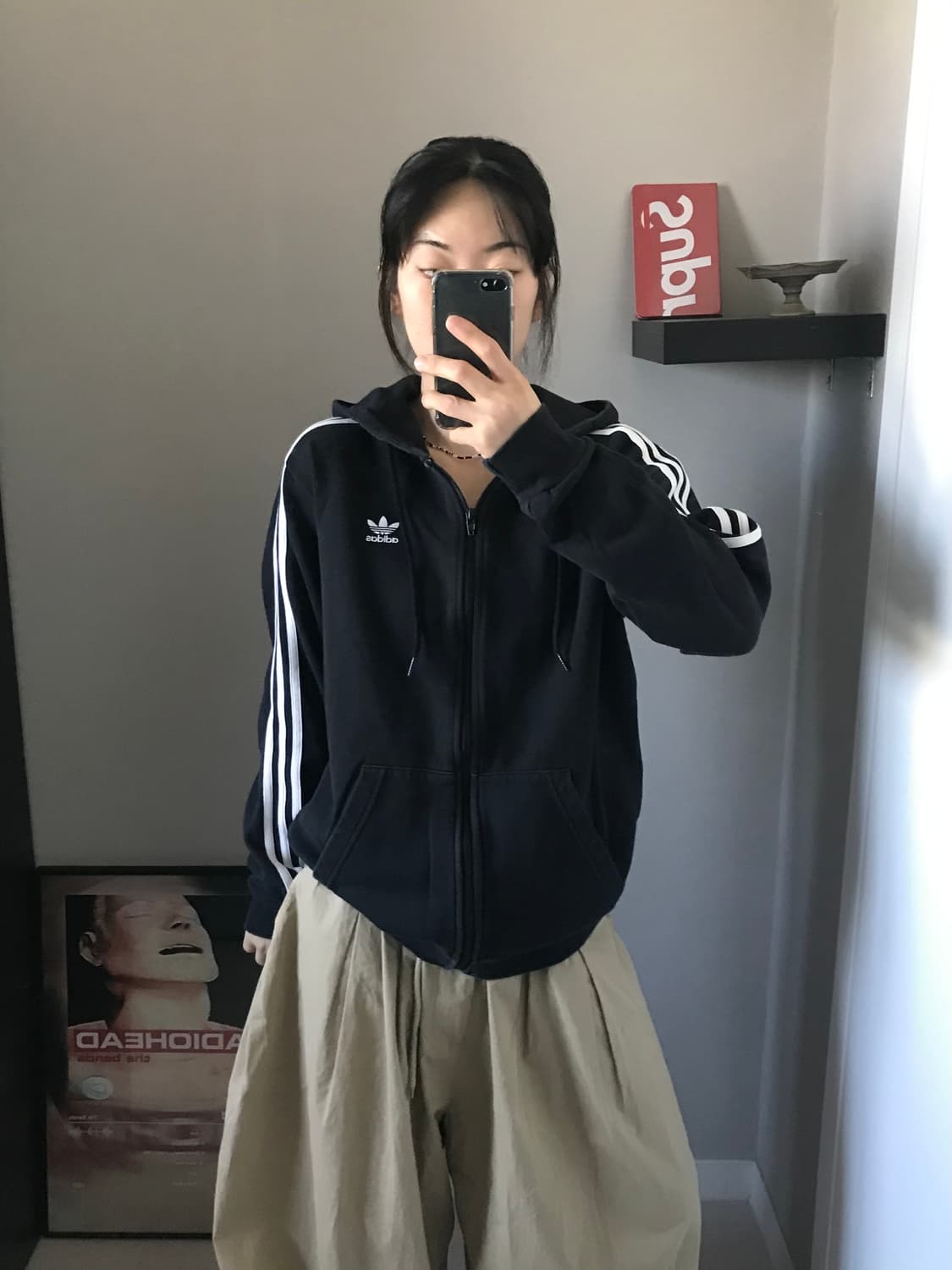 아디다스 파이어버드 트레포일 사이드라인 블랙 후드집업 상품이미지1