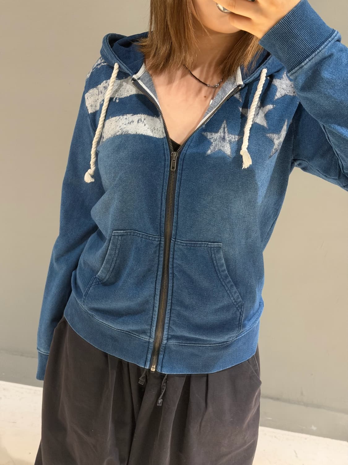 star pattern denim hood zip-up 상품이미지4