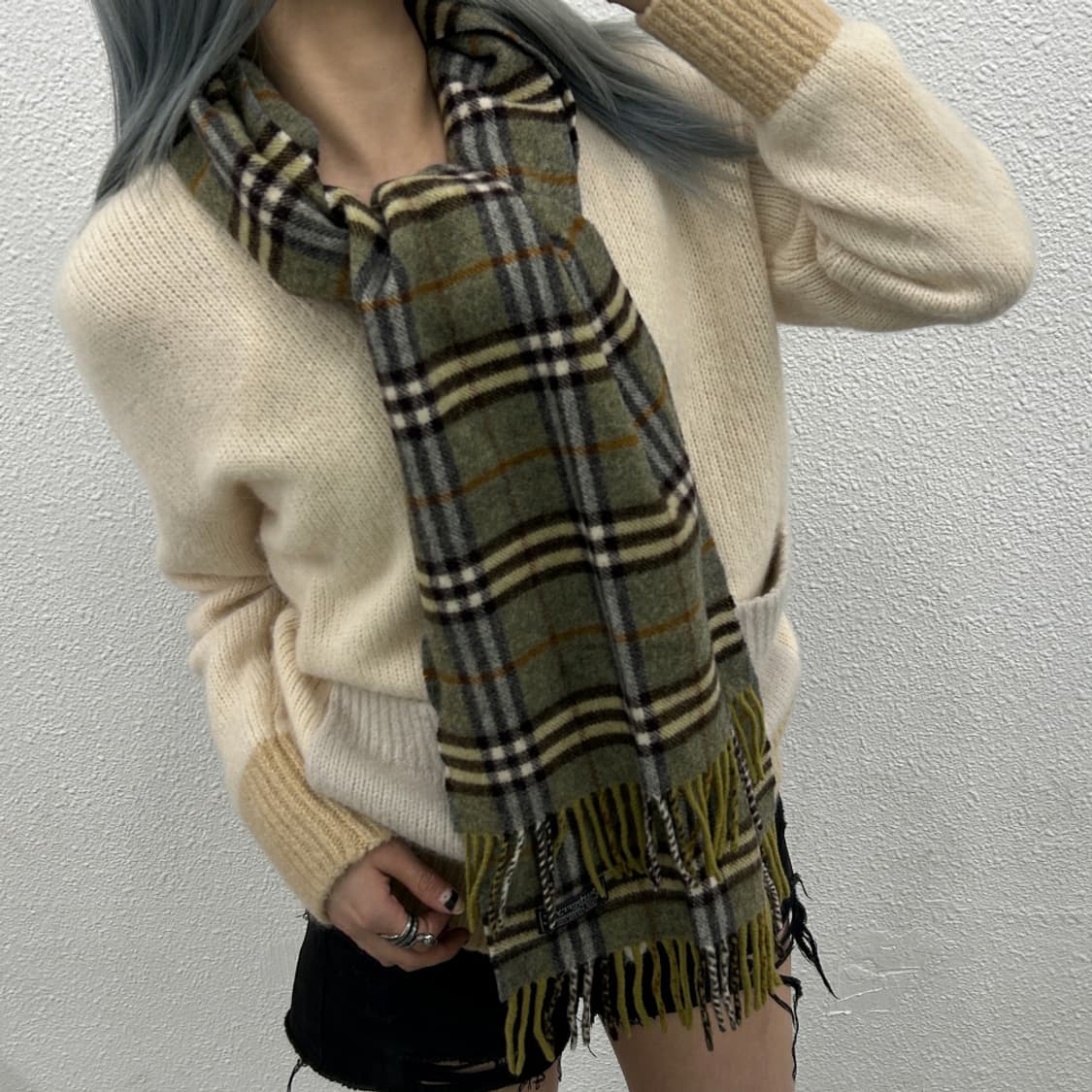 버버리 그린 노바체크 램스울 머플러 상품이미지1