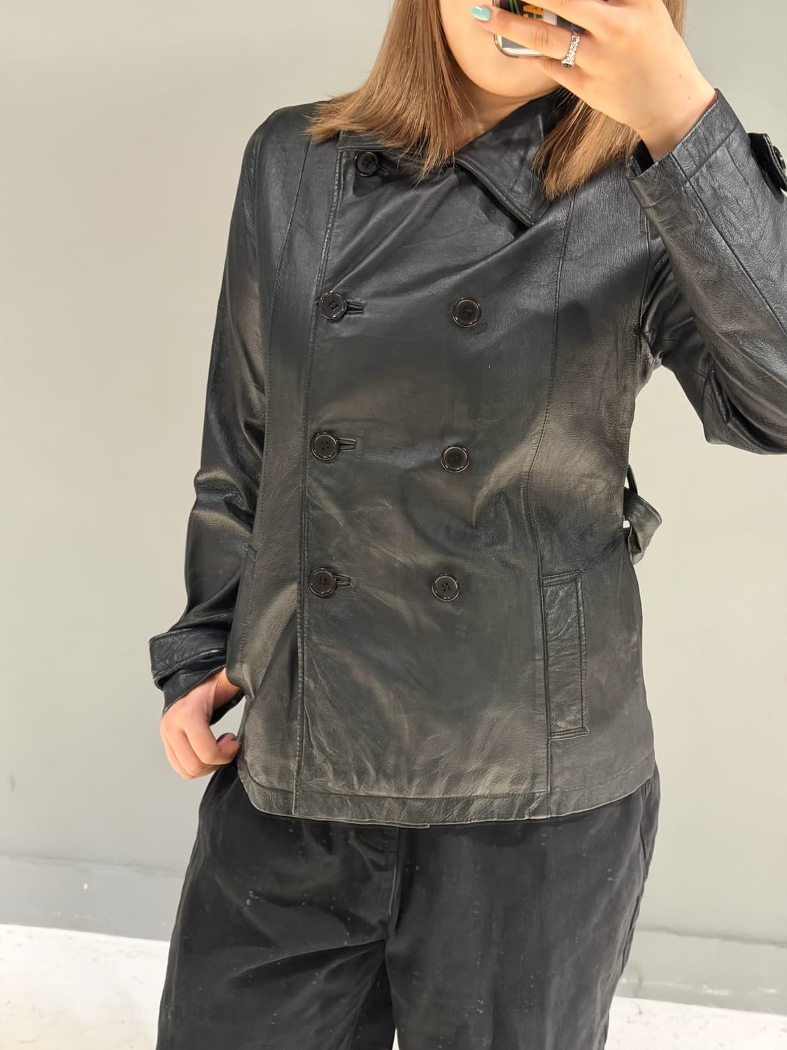 double button strap detail leather jk  상품이미지5