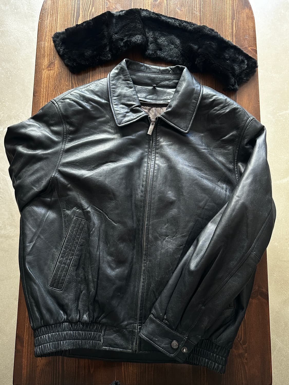 Parkland 빈티지 블랙 퍼 카라 레더 블루종 자켓 상품이미지6