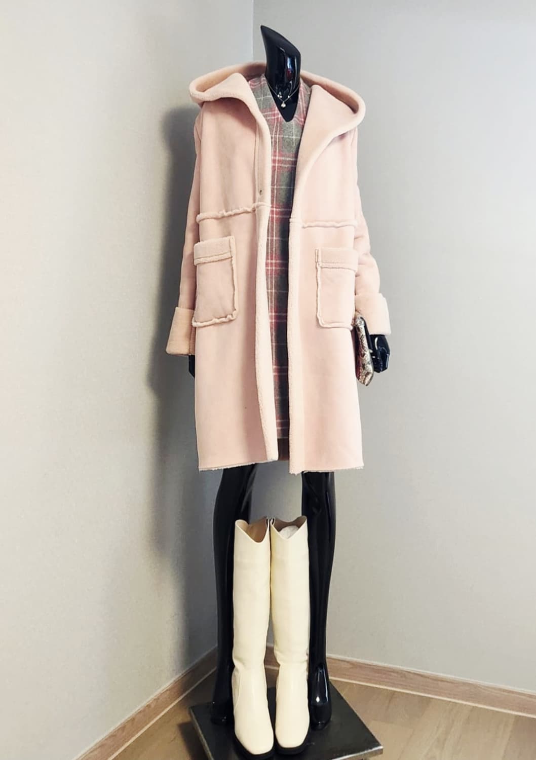 핑크 롱무스탕 코트 상품이미지2