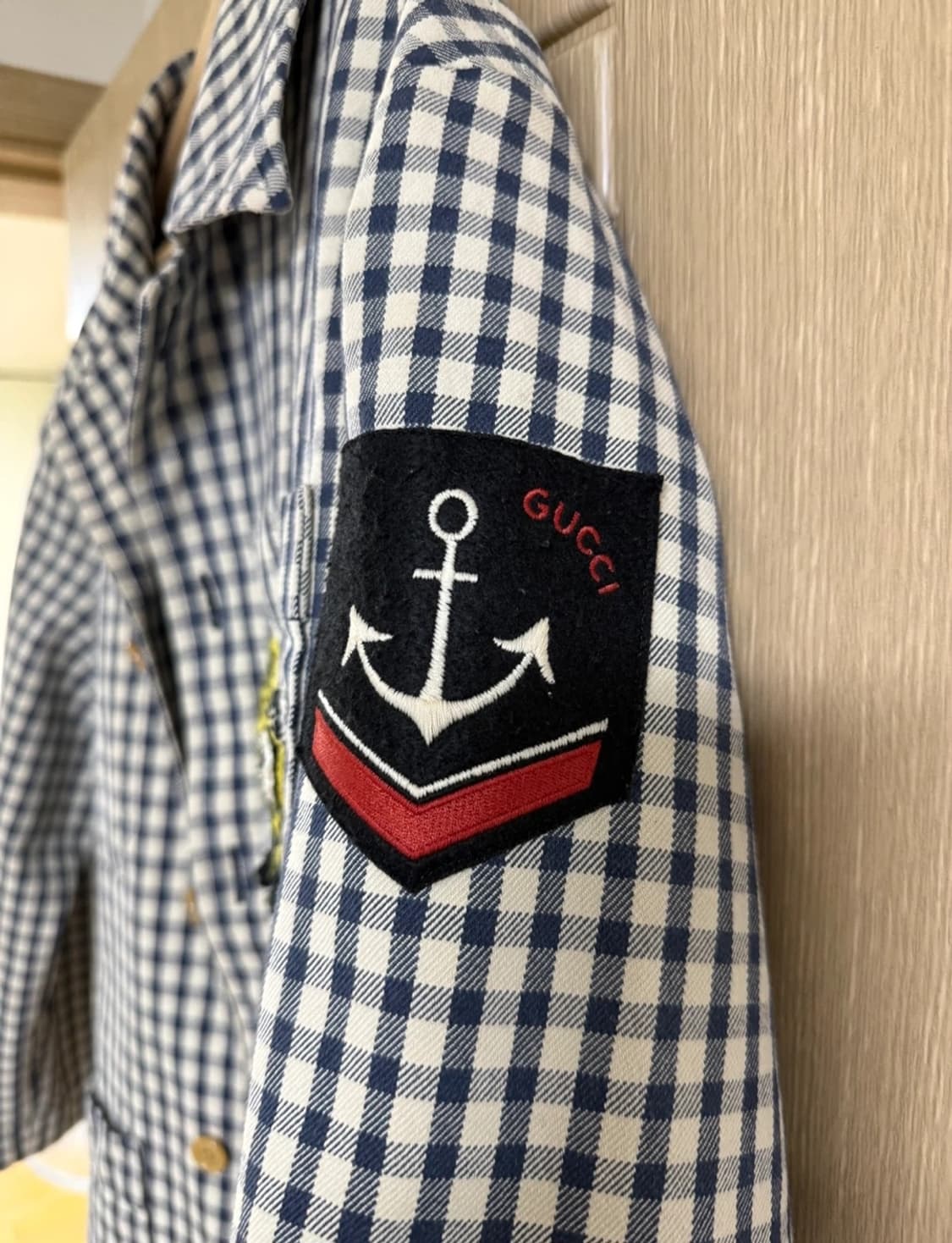구찌 체크 자켓 깅엄체크 패드 장식 상품이미지3
