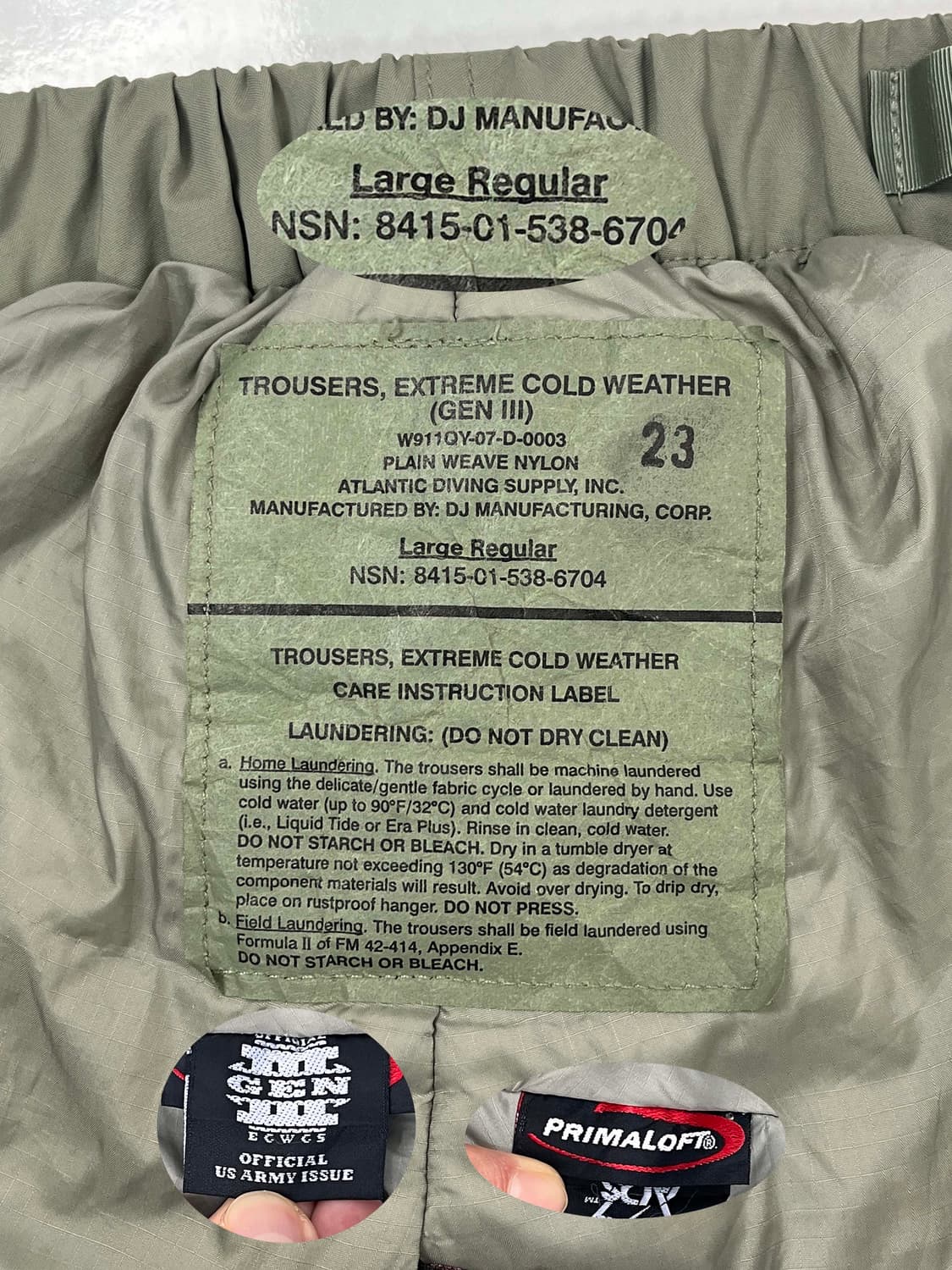 미군 프리마로프트 레벨7 콜드웨더 방한 팬츠 L-R 상품이미지4