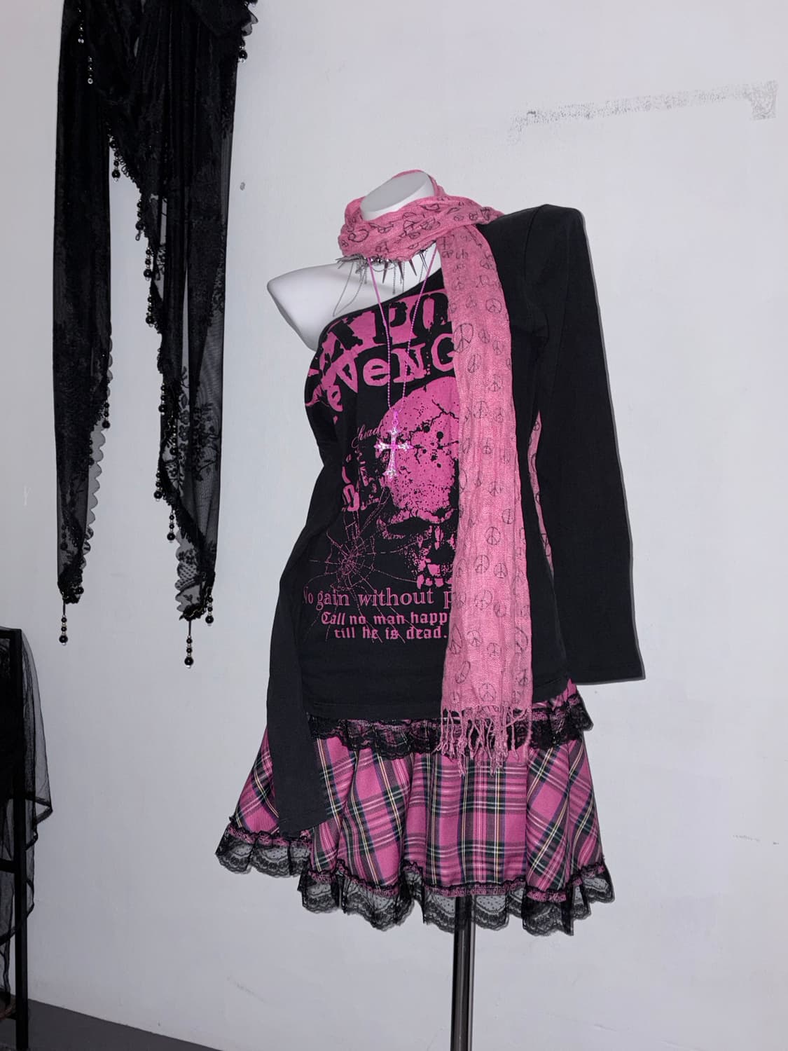 섹스팟리벤지 핫핑크 해골 롱슬리브 스컬 갸루펑크 00s 상품이미지2