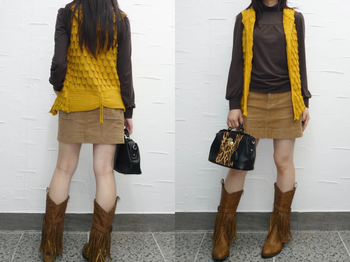 yellow knit hooded vest 상품이미지1