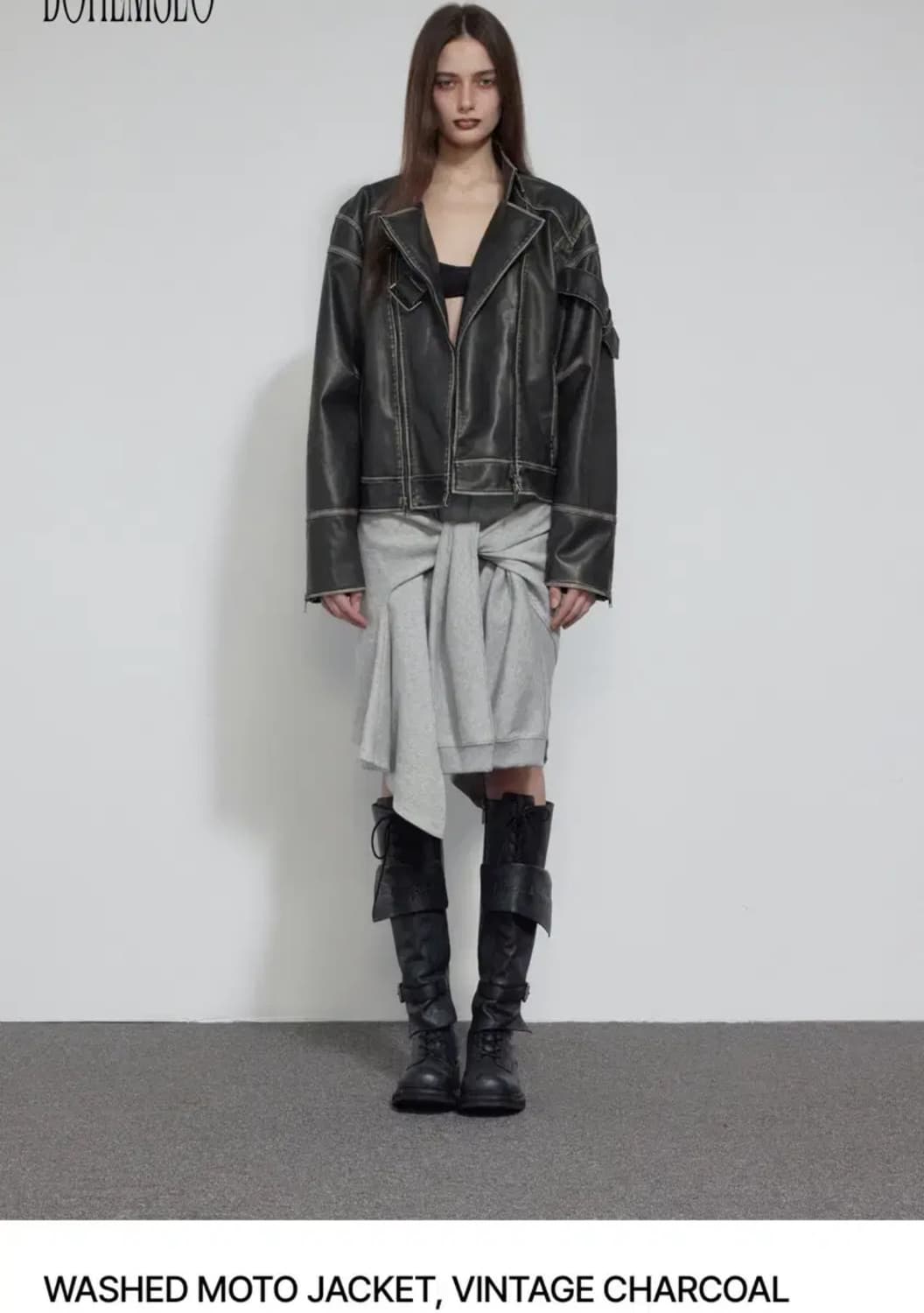 보헤미안서울 보헴서 워시드 모토 자켓 빈티지 차콜 레더 라이더 자켓 상품이미지2