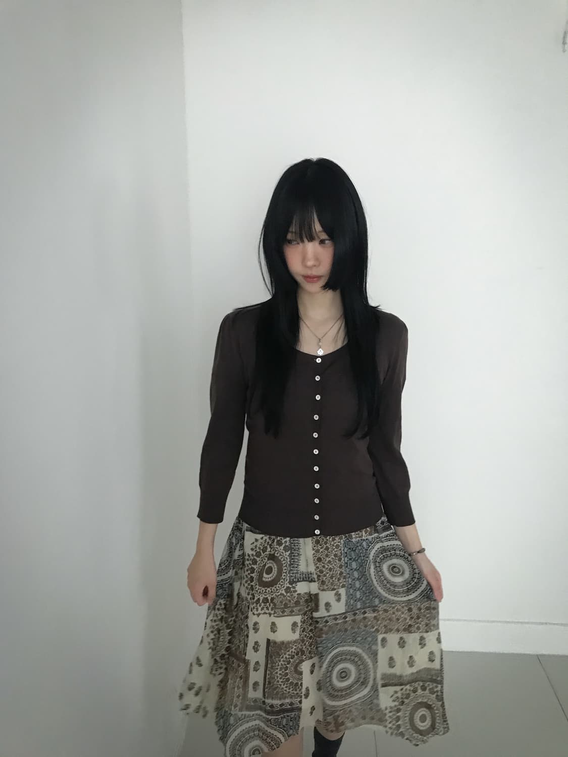 Square Neck Slim Cardigan(Brown) 상품이미지3