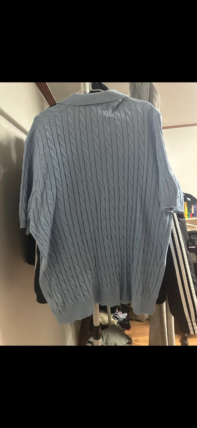 무탠다드 케이블 니트 폴로 셔츠 스카이 블루 L 상품이미지4