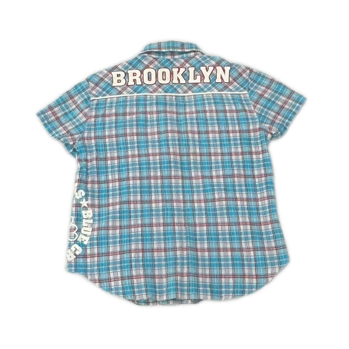 BROOKLYN 스카이 체크 데코라 패턴 러블리 반팔셔츠 상품이미지3