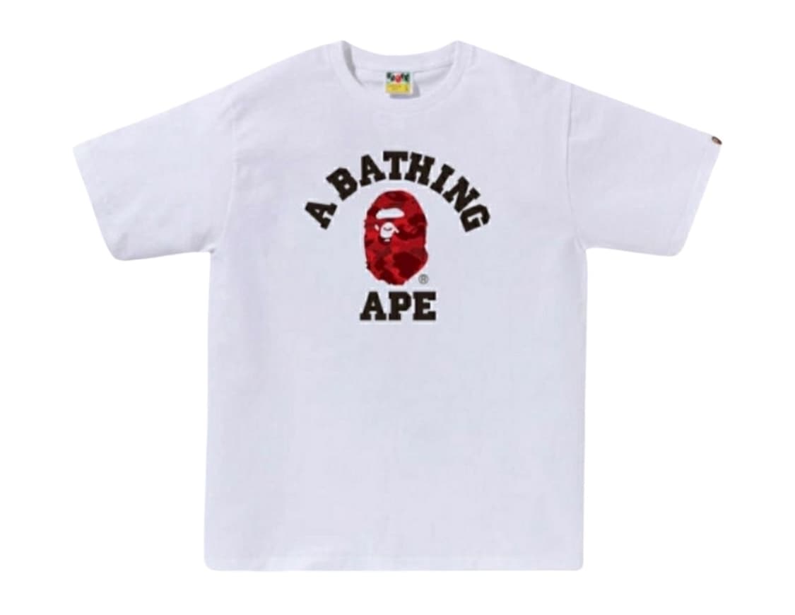 베이프 카모 컬리지 티셔츠 화이트 레드 상품이미지1