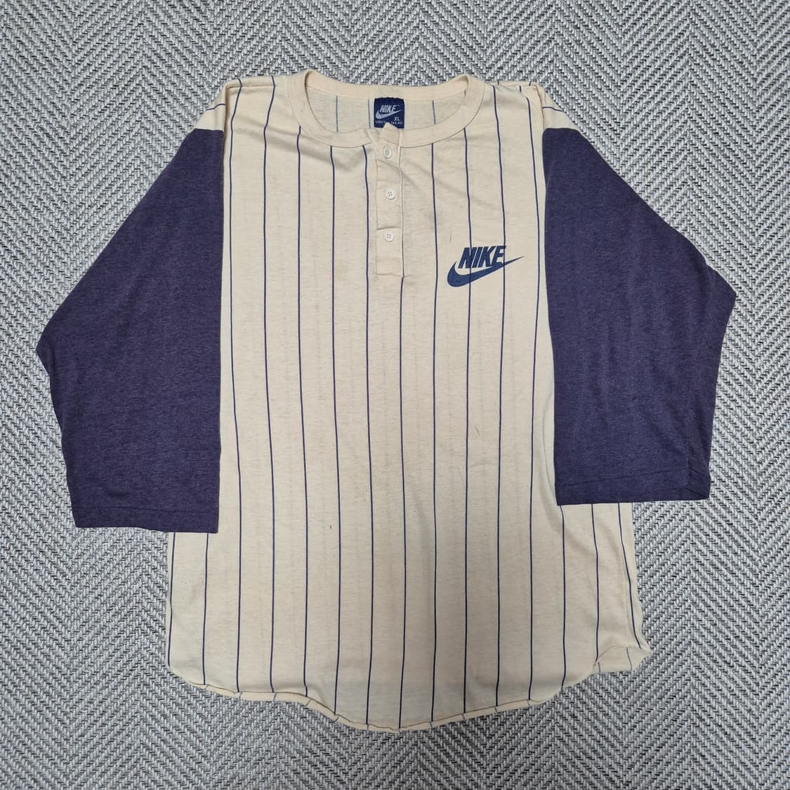 80s Nike 베이스볼 5부 헨리넥 싱글스티치 티셔츠 (XL) 상품이미지1