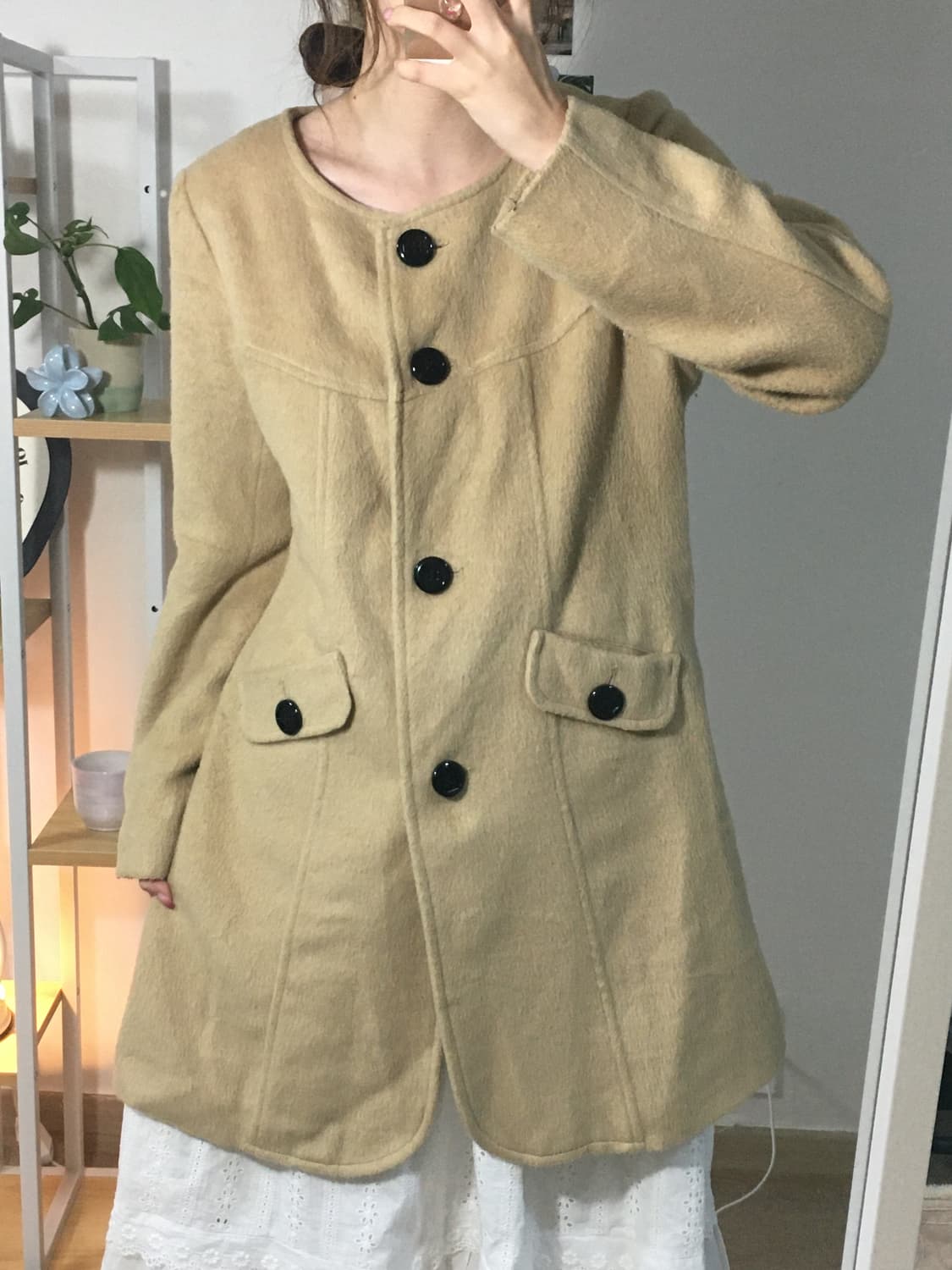 베이지 퍼 코트 상품이미지4