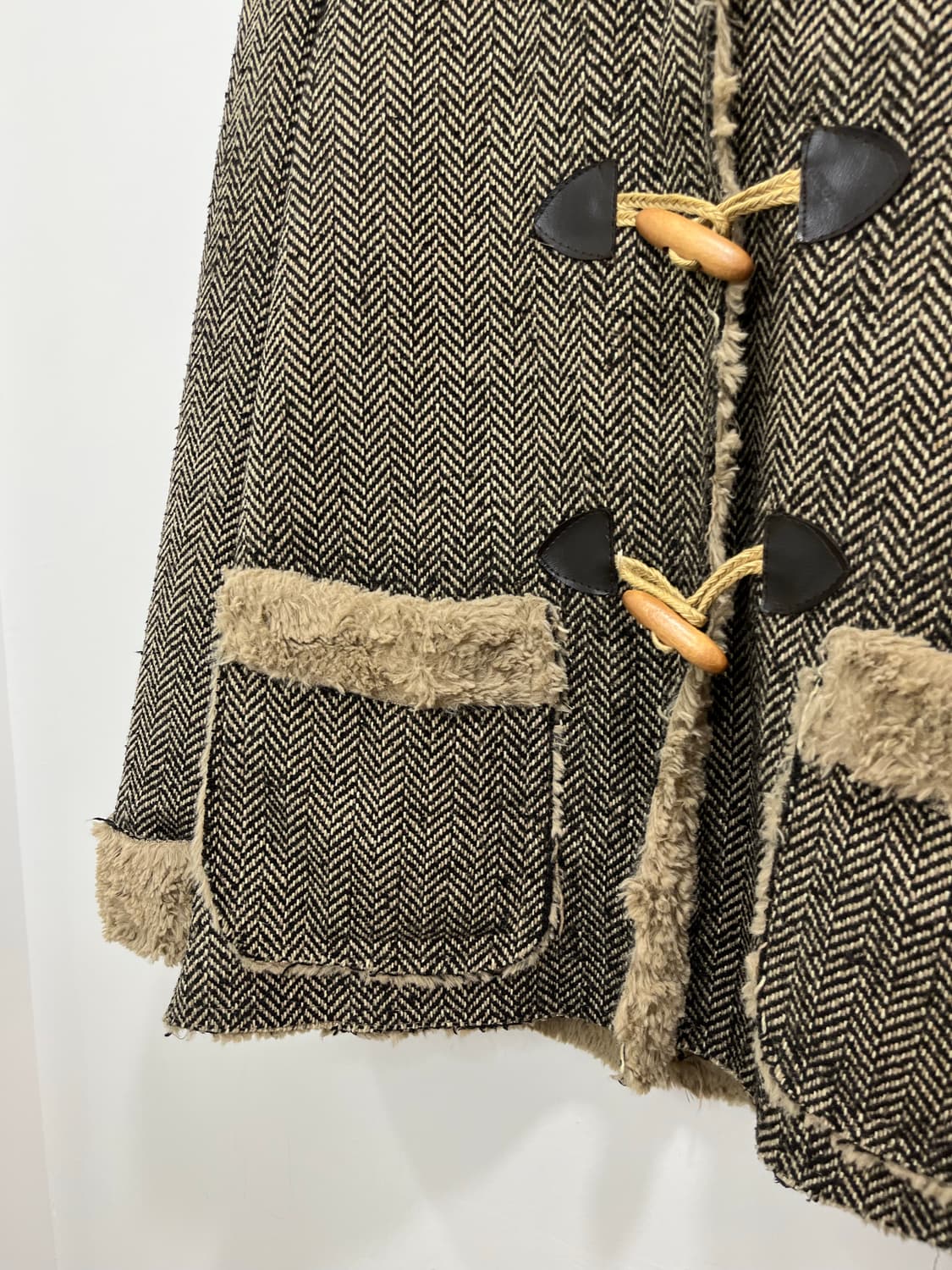 일본 빈티지 헤링본 털후드 떡볶이 코트 상품이미지6