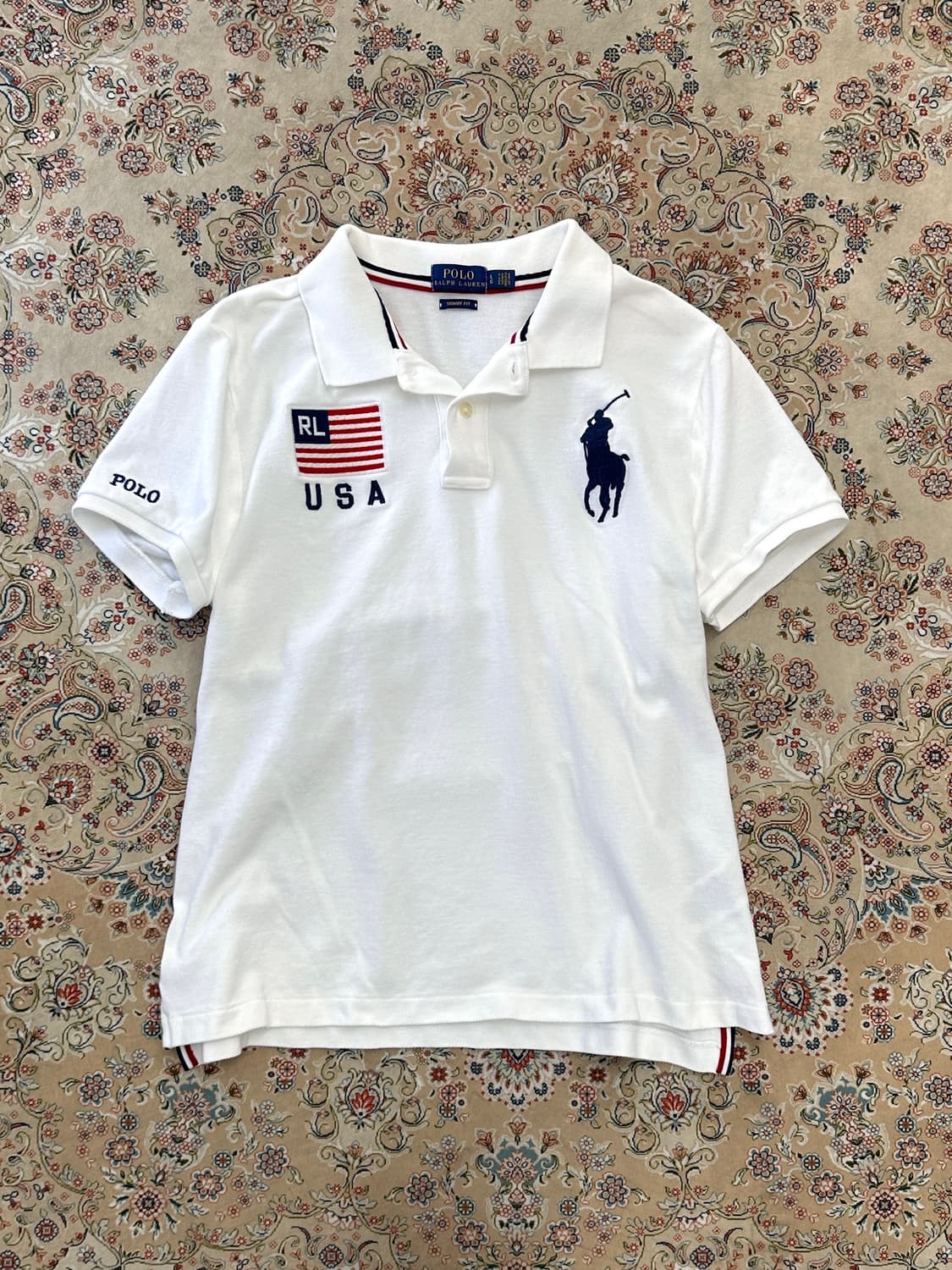 폴로 랄프로렌 화이트 빅포니 USA 성조기 카라티  상품이미지1