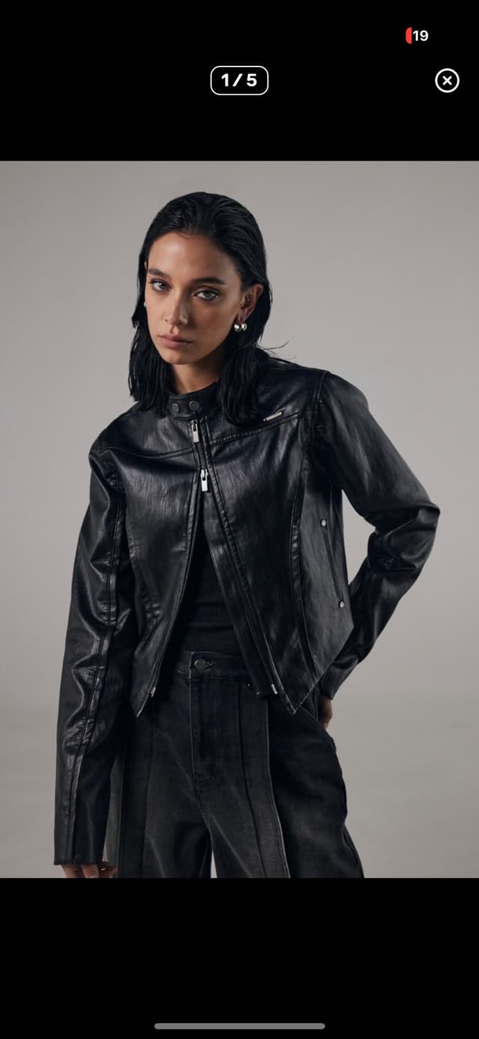 트리밍버드 가죽 바이커 자켓 상품이미지1