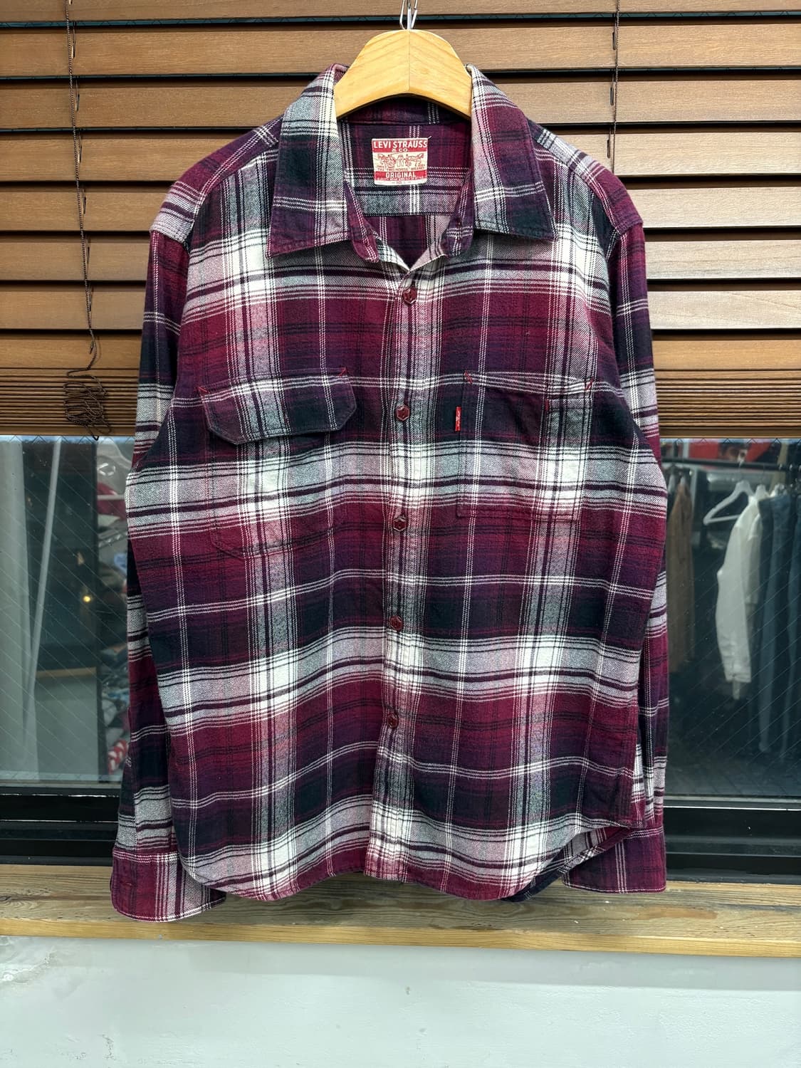 Levis 00s 리바이스 버건디 타탄 체크 플란넬 셔츠 상품이미지1