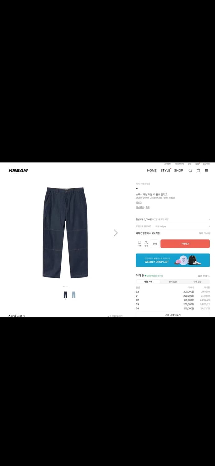 스투시 데님 더블 니 팬츠 인디고 30 상품이미지4