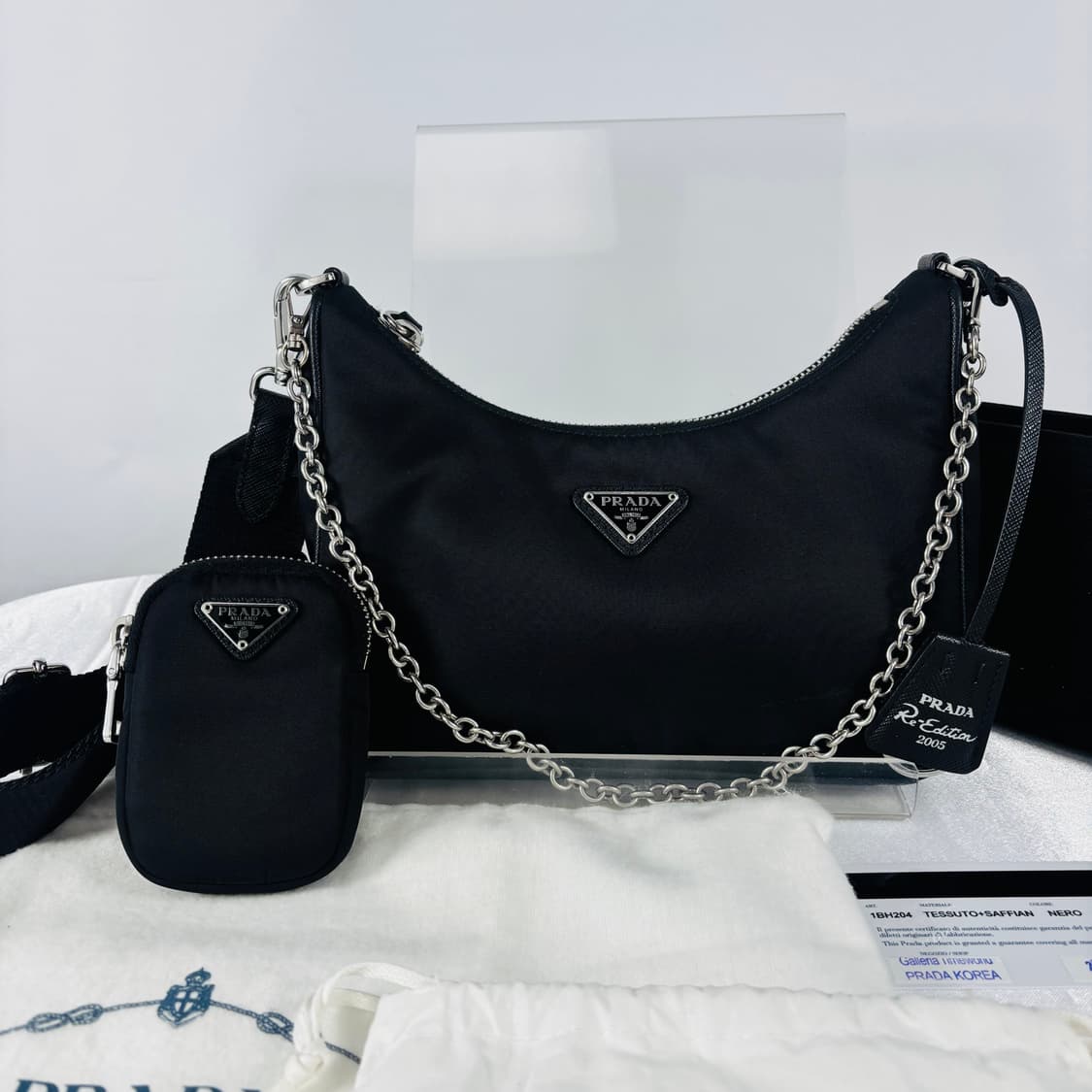 (정품)프라다 2005 리나일론 테수토 은장체인 호보백 상품이미지2