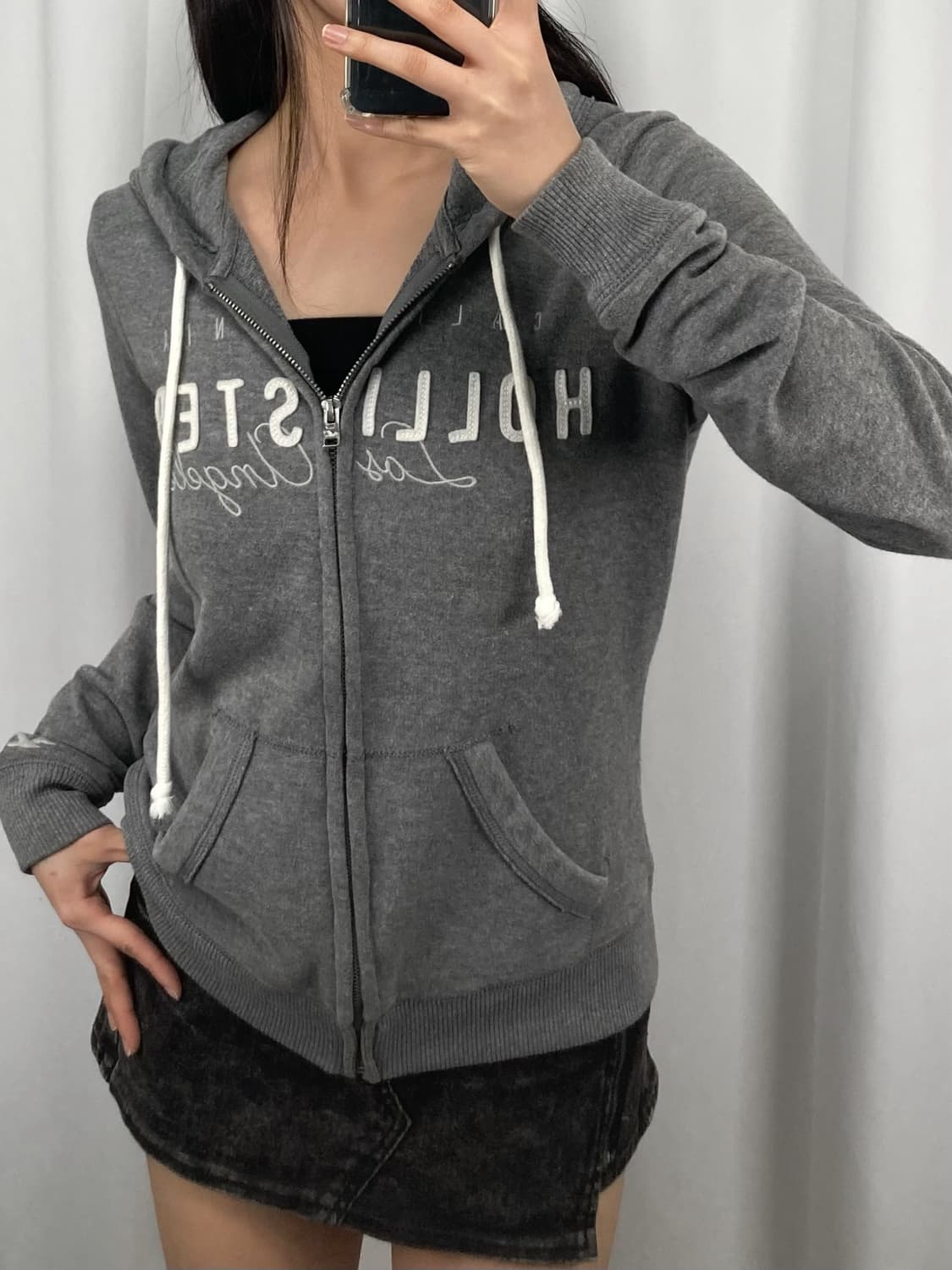 홀리스터 로고 그레이 후드집업 상품이미지1