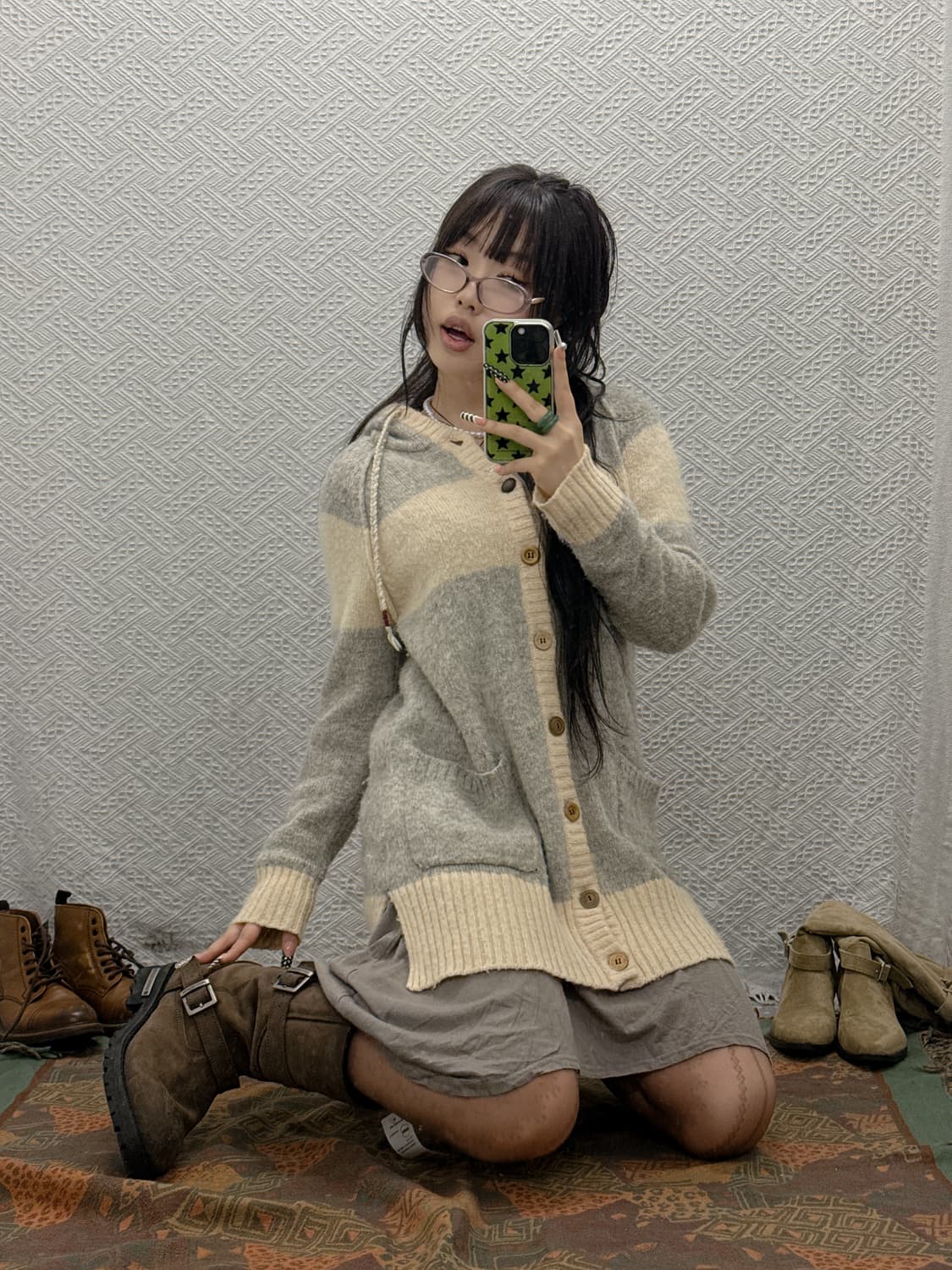 빈티지 모리 여리핏 롱 후드 버튼 니트 가디건 K0002 상품이미지1