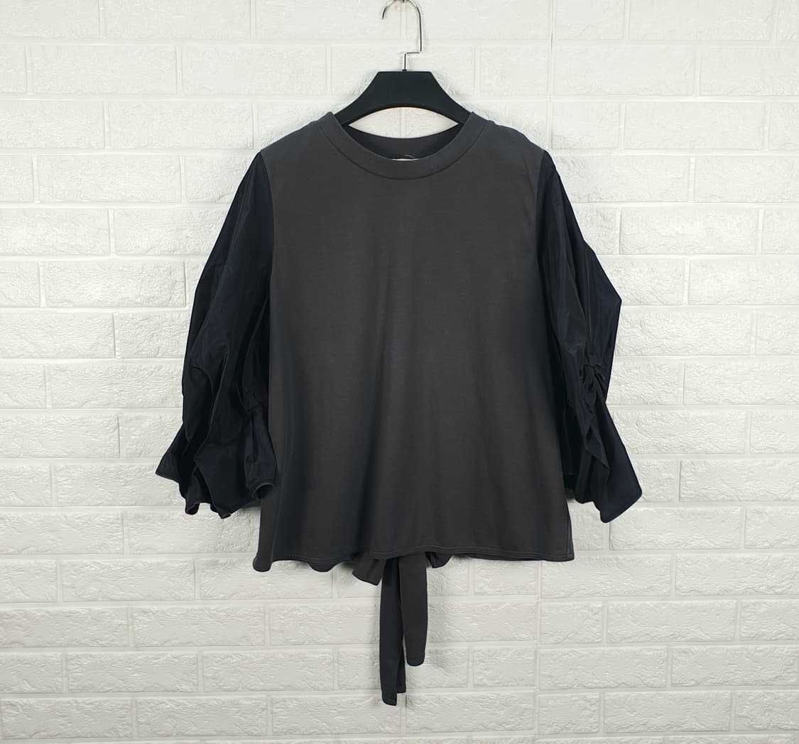 [66]오즈세컨 백 리본 셔링 퍼프 슬리브 티셔츠 상품이미지3