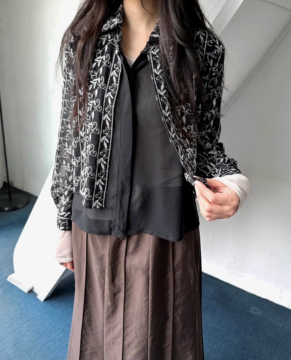 Sheer fabric layer design blouse shirt 상품이미지9