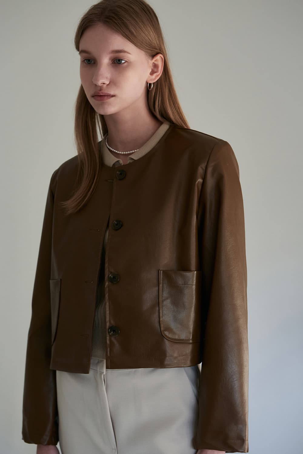 얀13 레더 라운드 브라운 자켓 leather round jacket 상품이미지4