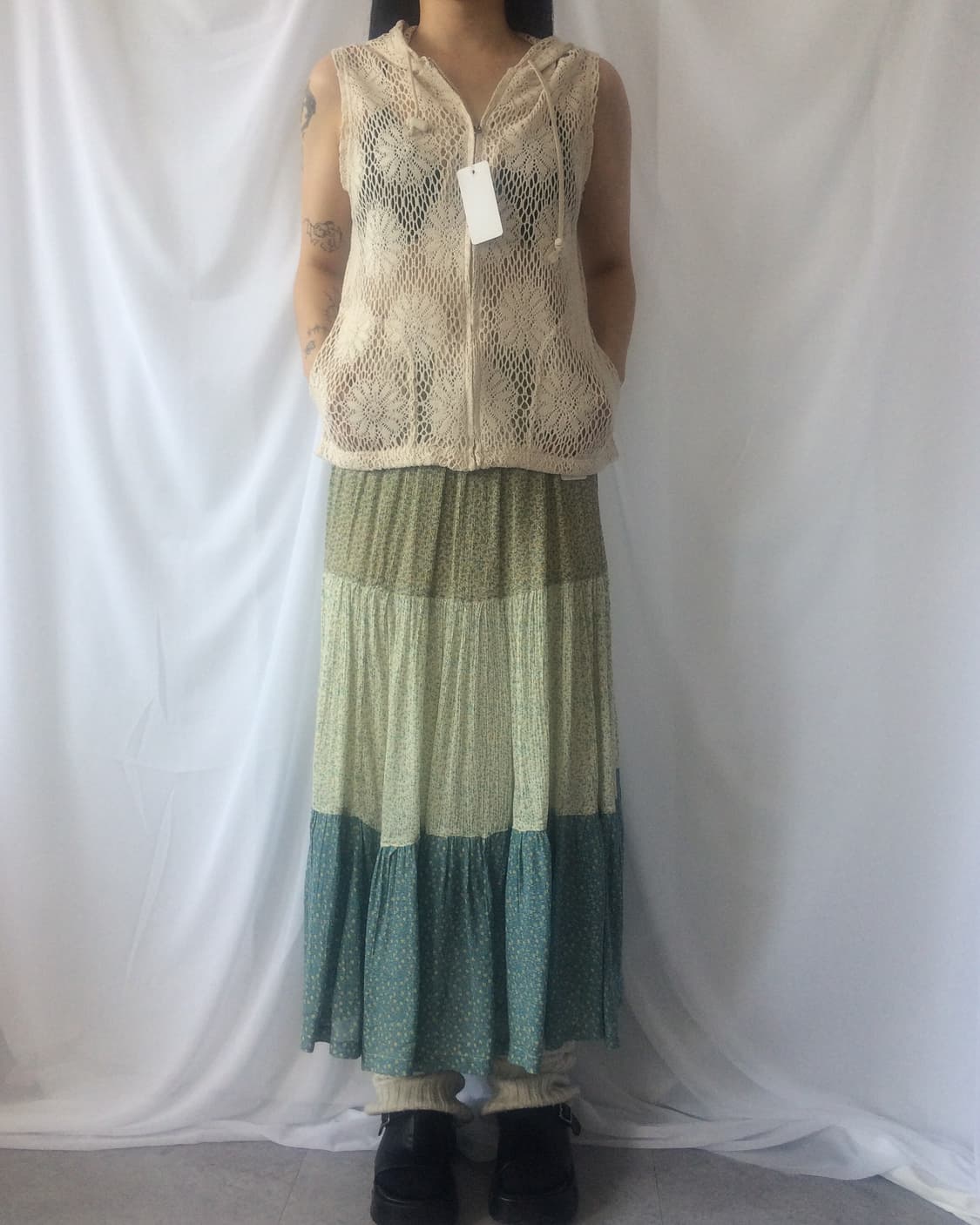 Flower pattern crochet hood vest 상품이미지5