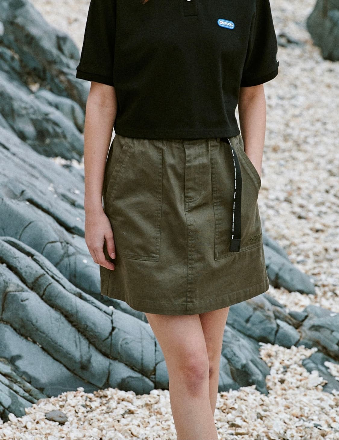 아웃도어프로덕츠 A라인 벨트 카키 미니 스커트 상품이미지8