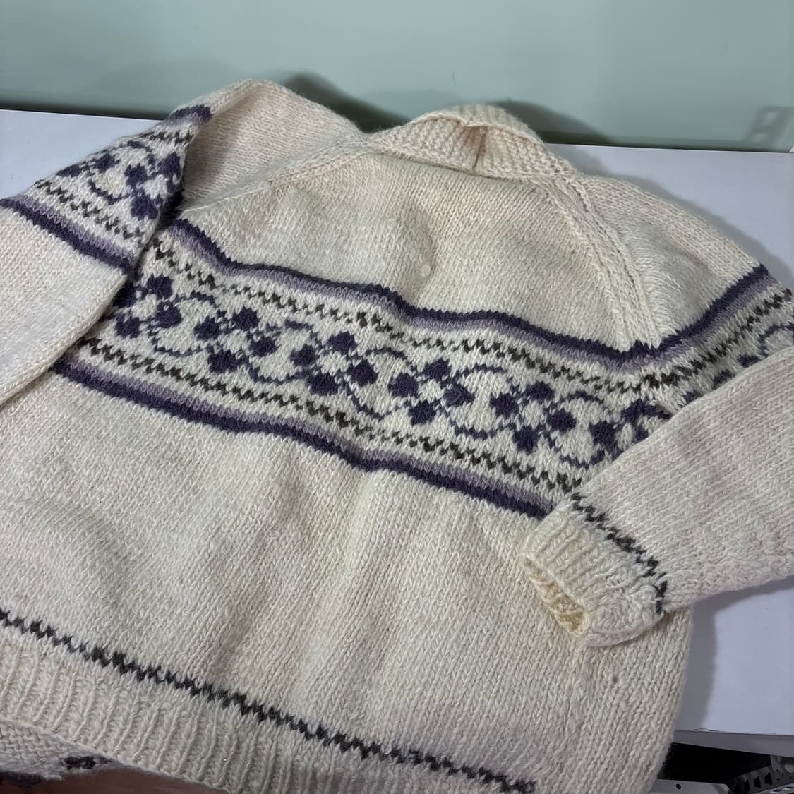 M VTG 아이보리 자카드 더플 코위찬 가디건 상품이미지3