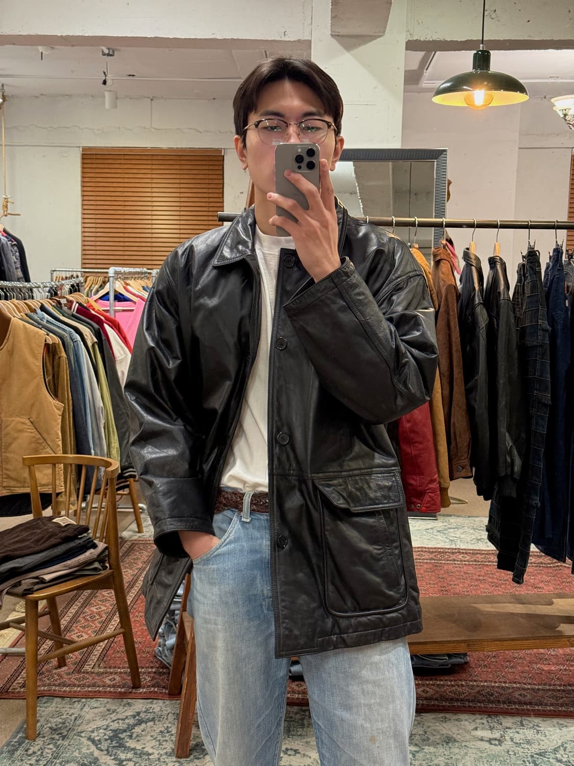 90s Cowhide Leather Car Coat 상품이미지1