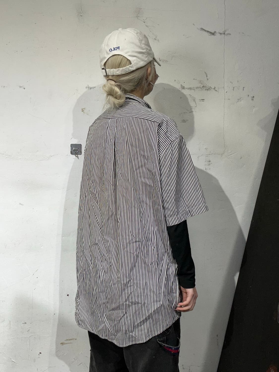 랄프 로렌 블랙 스트라이프 오버핏 반팔 셔츠 XL 상품이미지3