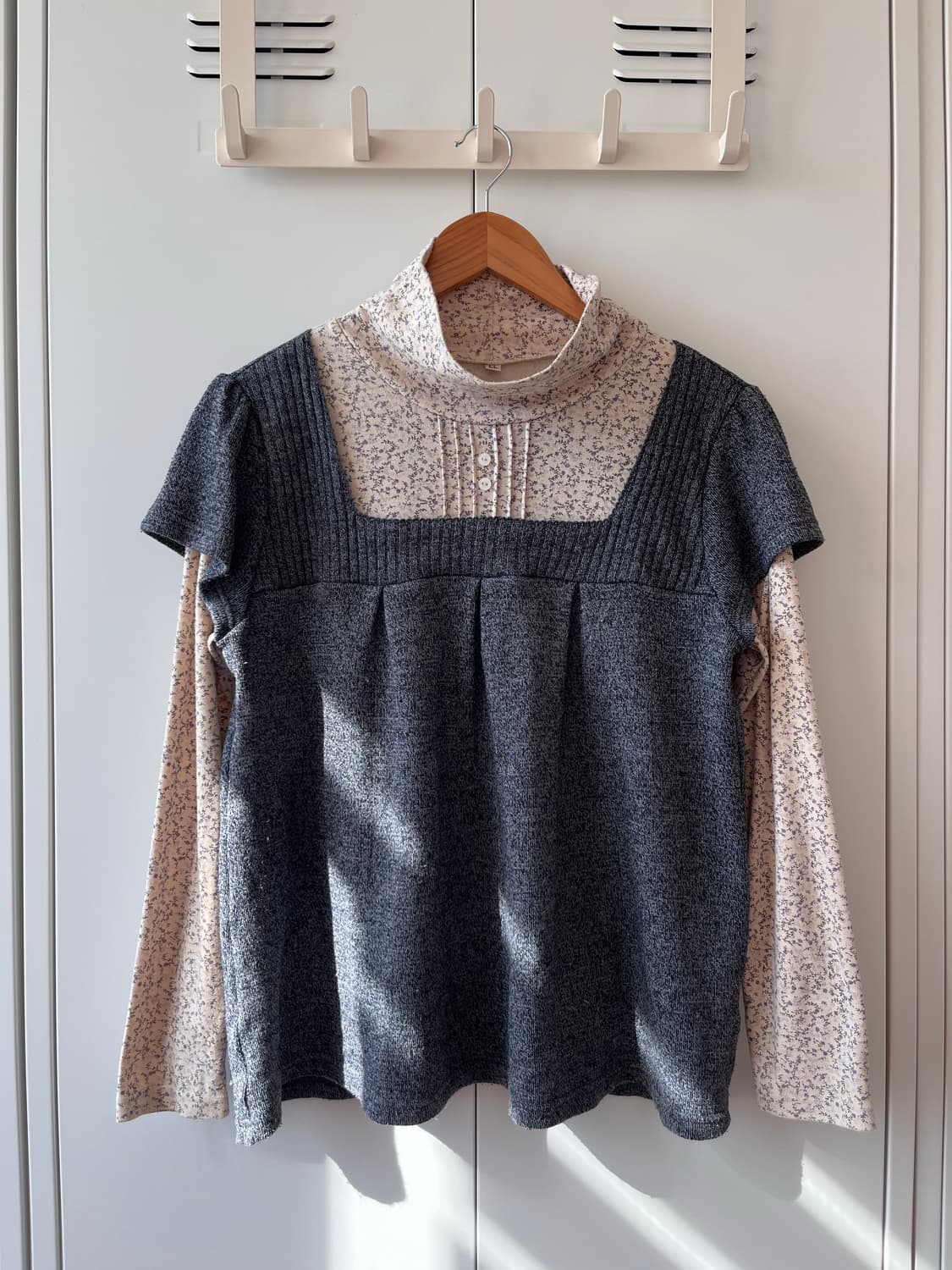 Vintage 잔꽃 반팔 레이어드 폴라 티  상품이미지2