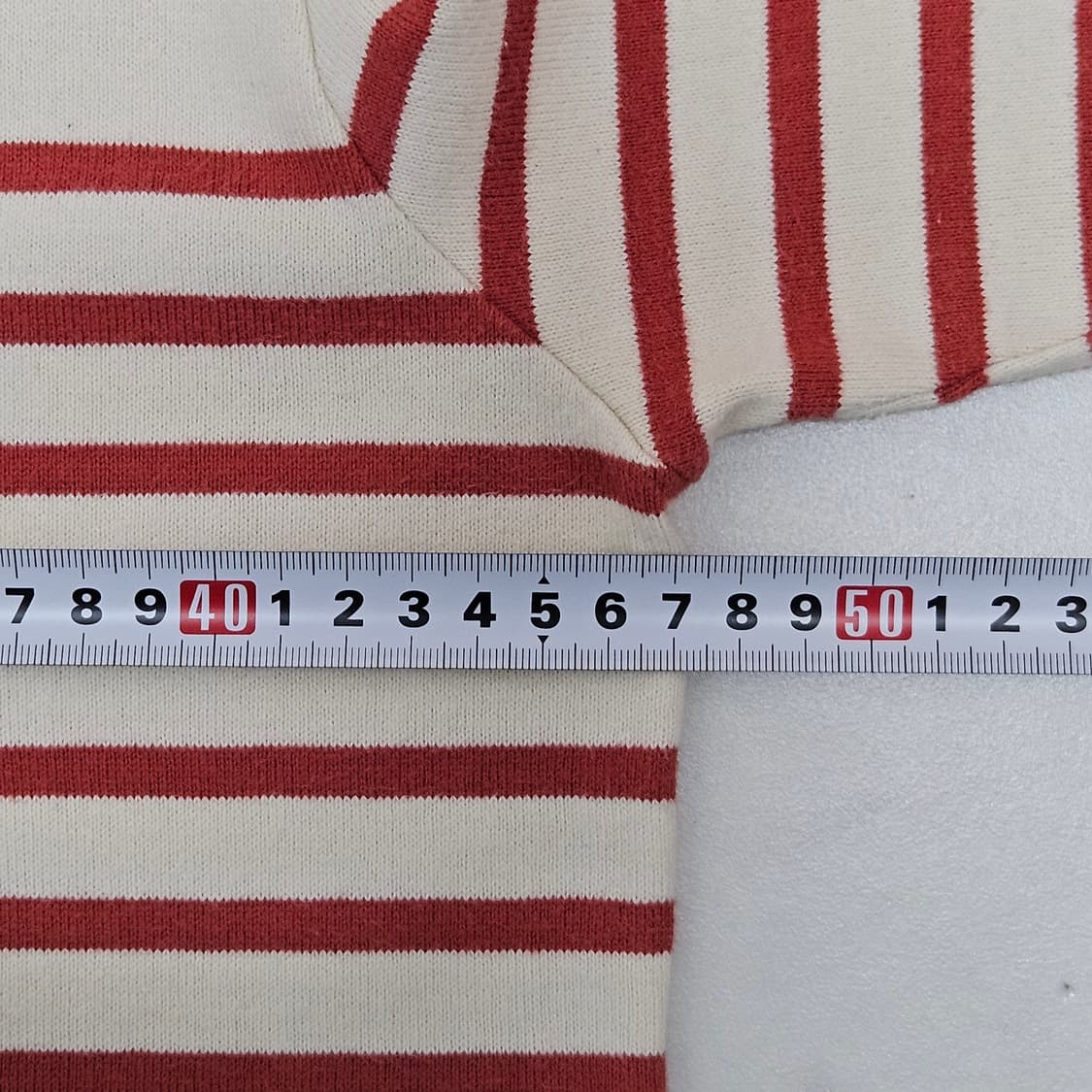 여성 무인양품 보트넥 스트라이프 티셔츠 오렌지 아이보리 상품이미지4