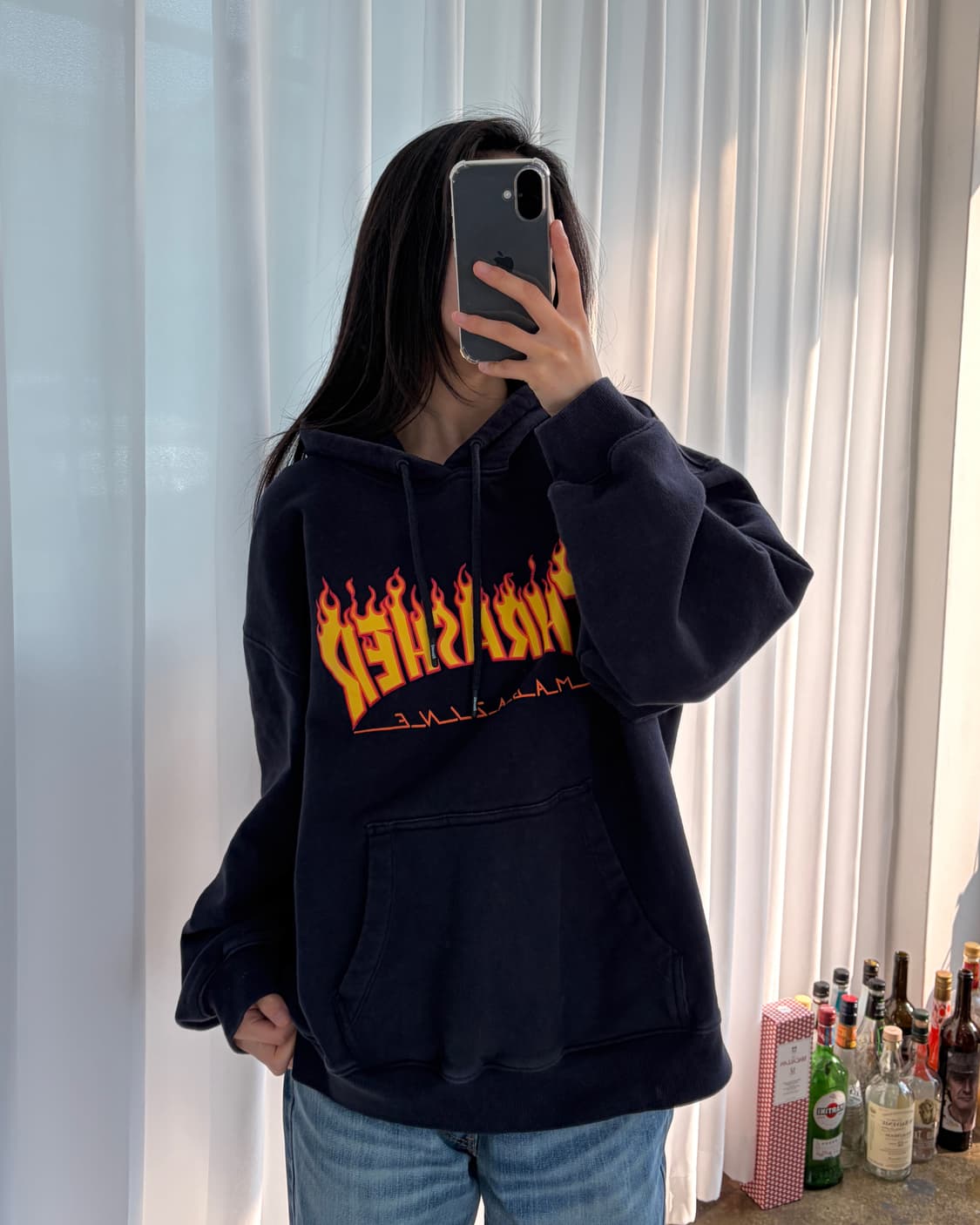 [L]트레셔 Thrasher 플레임 불꽃 로고 후드티 상품이미지1