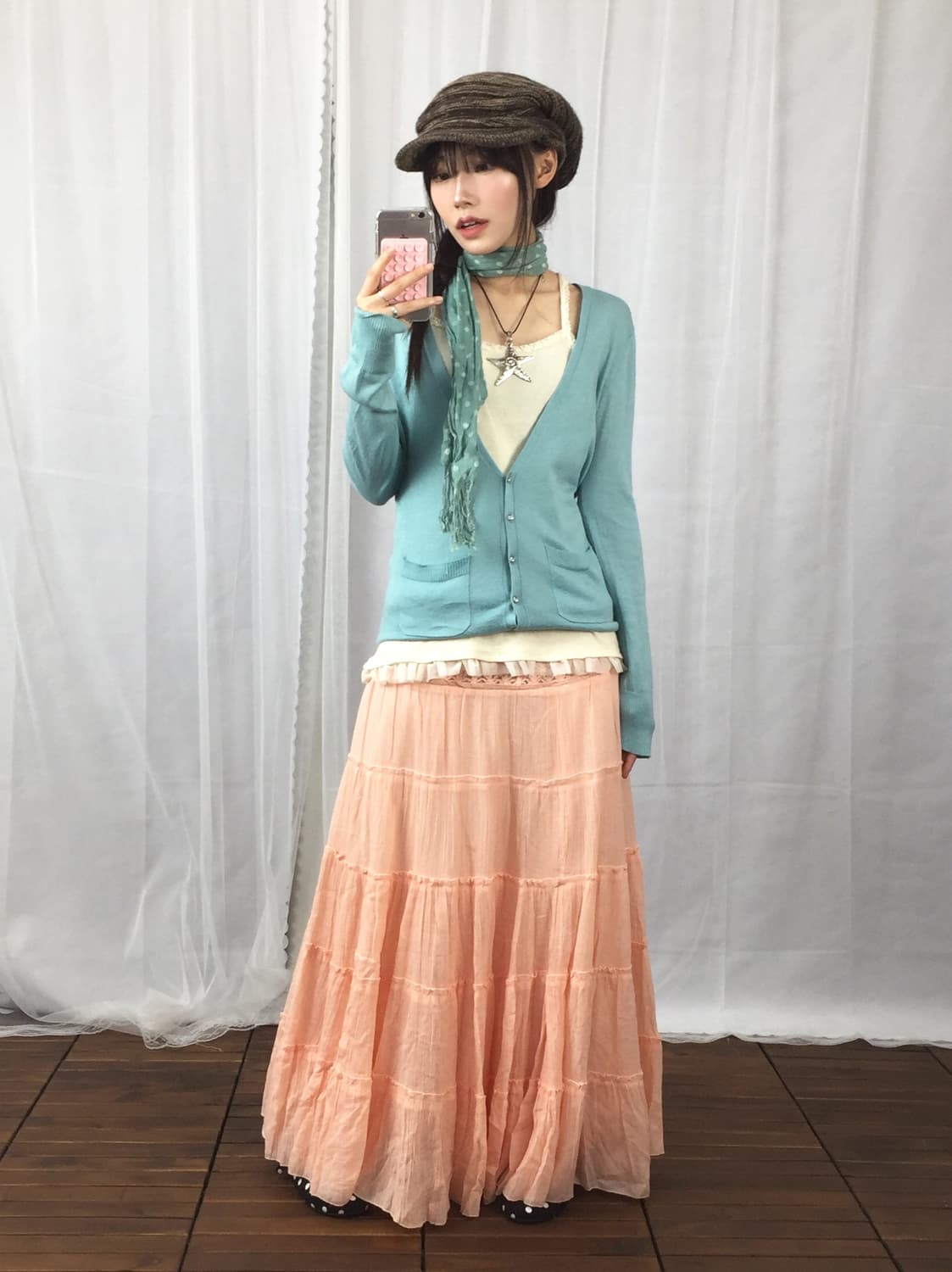 Jpn Peach Tiered Cotton Skirt 상품이미지3