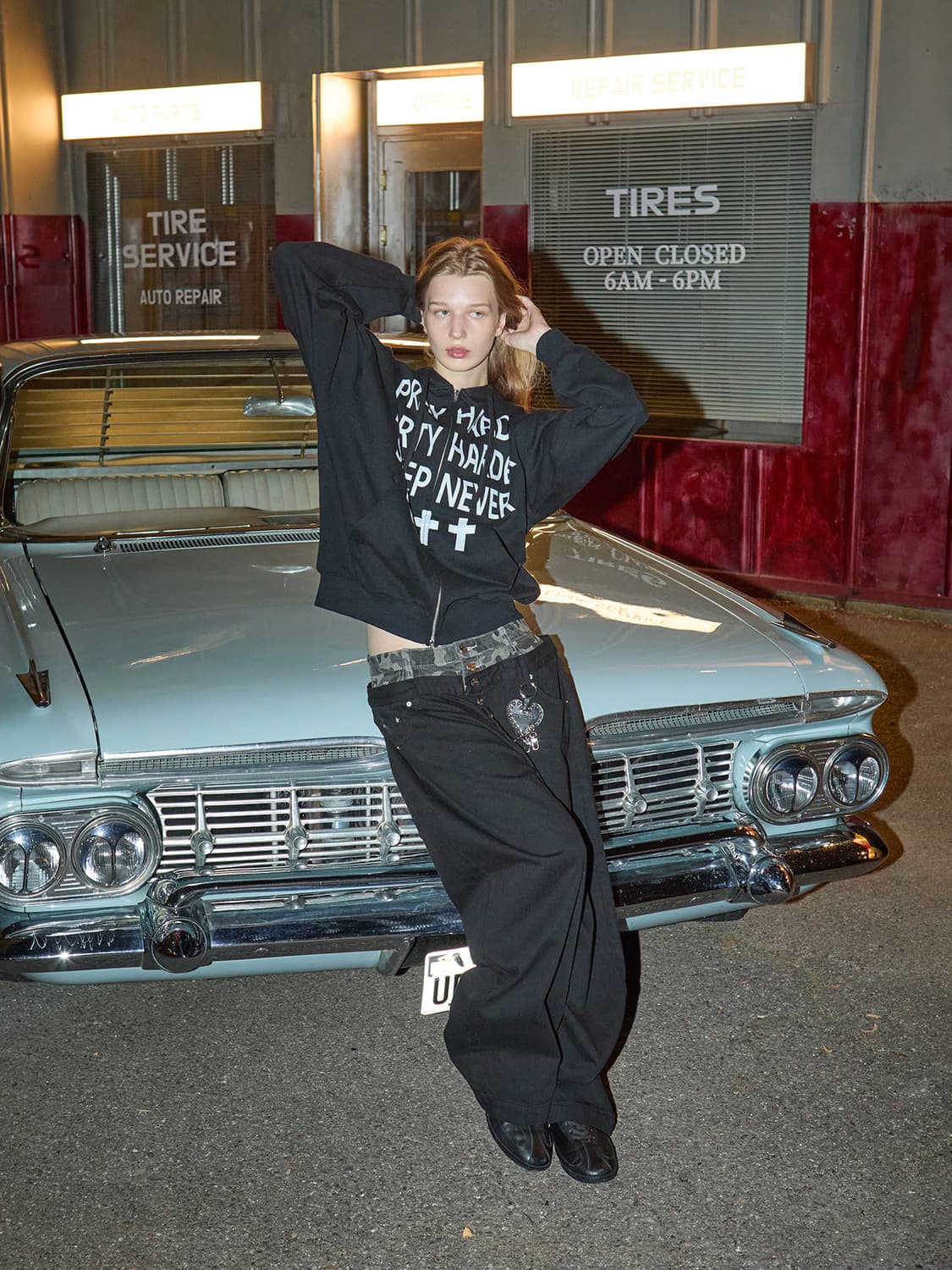 (새상품) OY 오와이 PRAY HARD 후드집업 (블랙) (m) 상품이미지2